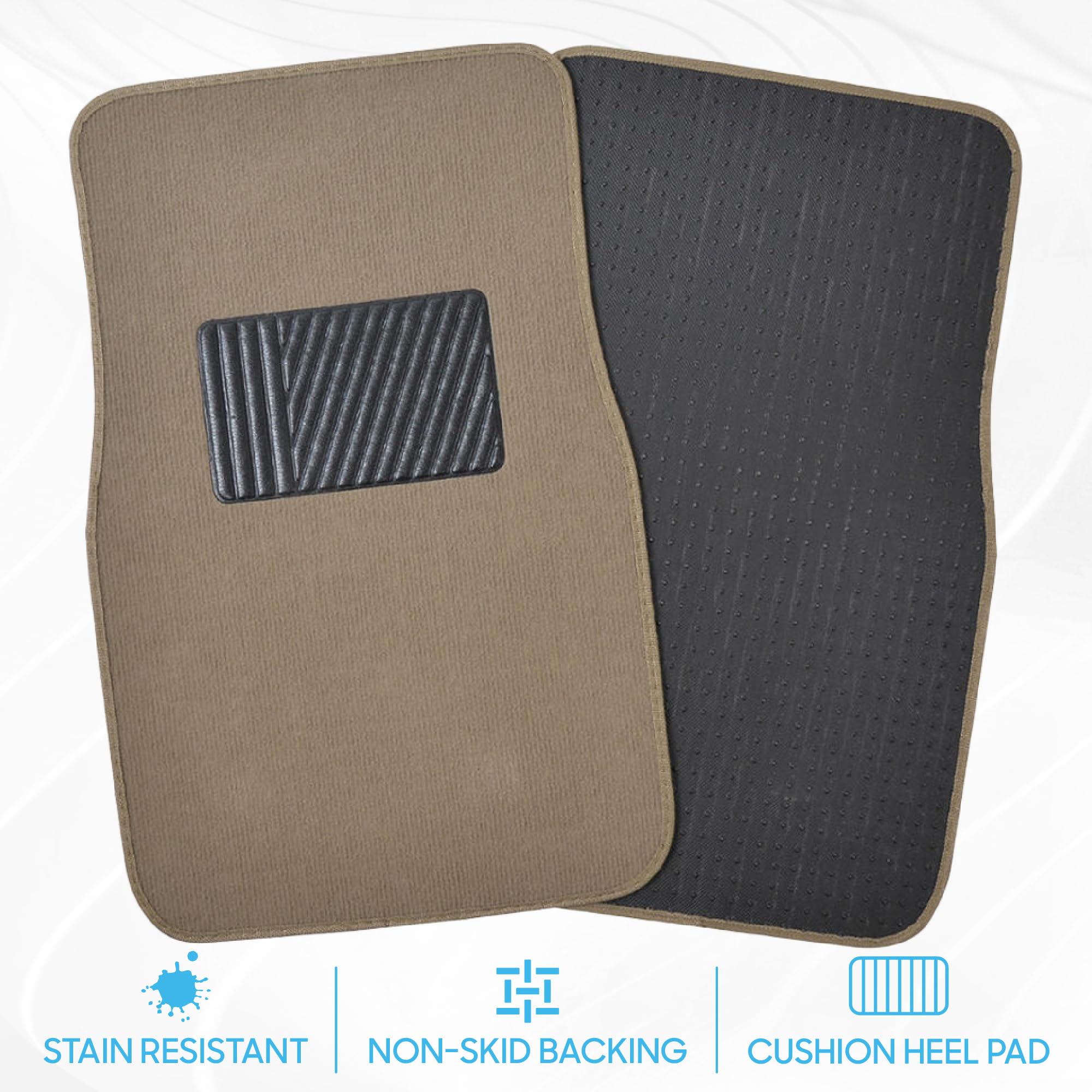 Bdk Classic Carpet Floor Mats For Car & Auto - Universal Fit -Front & Rear With Heelpad (Medium Beige) (Mt-100-Cptseries)