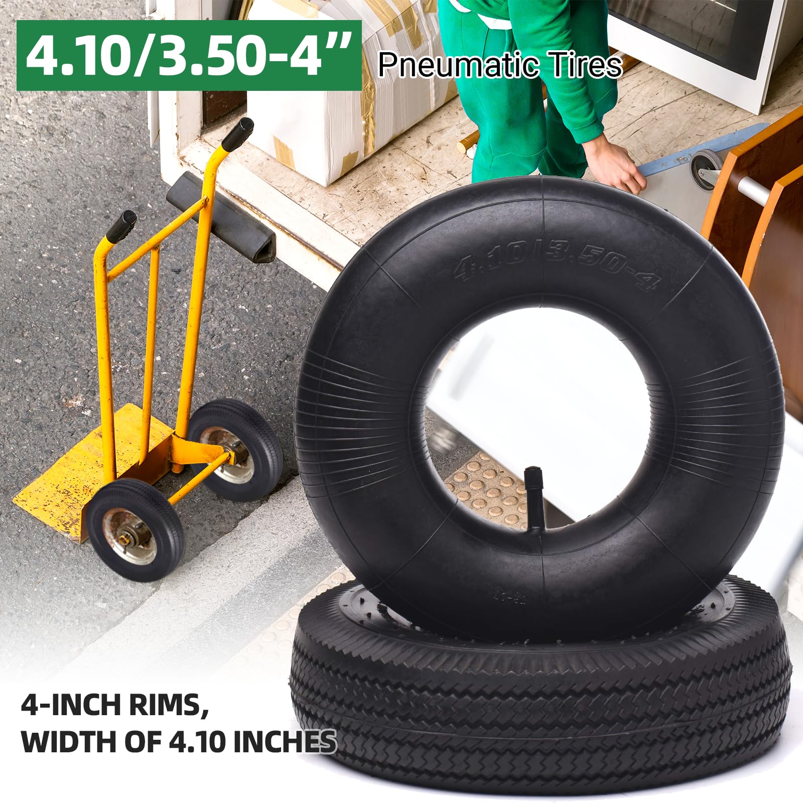 (2 Pack) Ar-Pro 10'' Heavy-Duty Replacement All-Purpose Utility Tire And Tube - 4.10/3.50-4'' Pneumatic Tires With 10'' Inner Tu