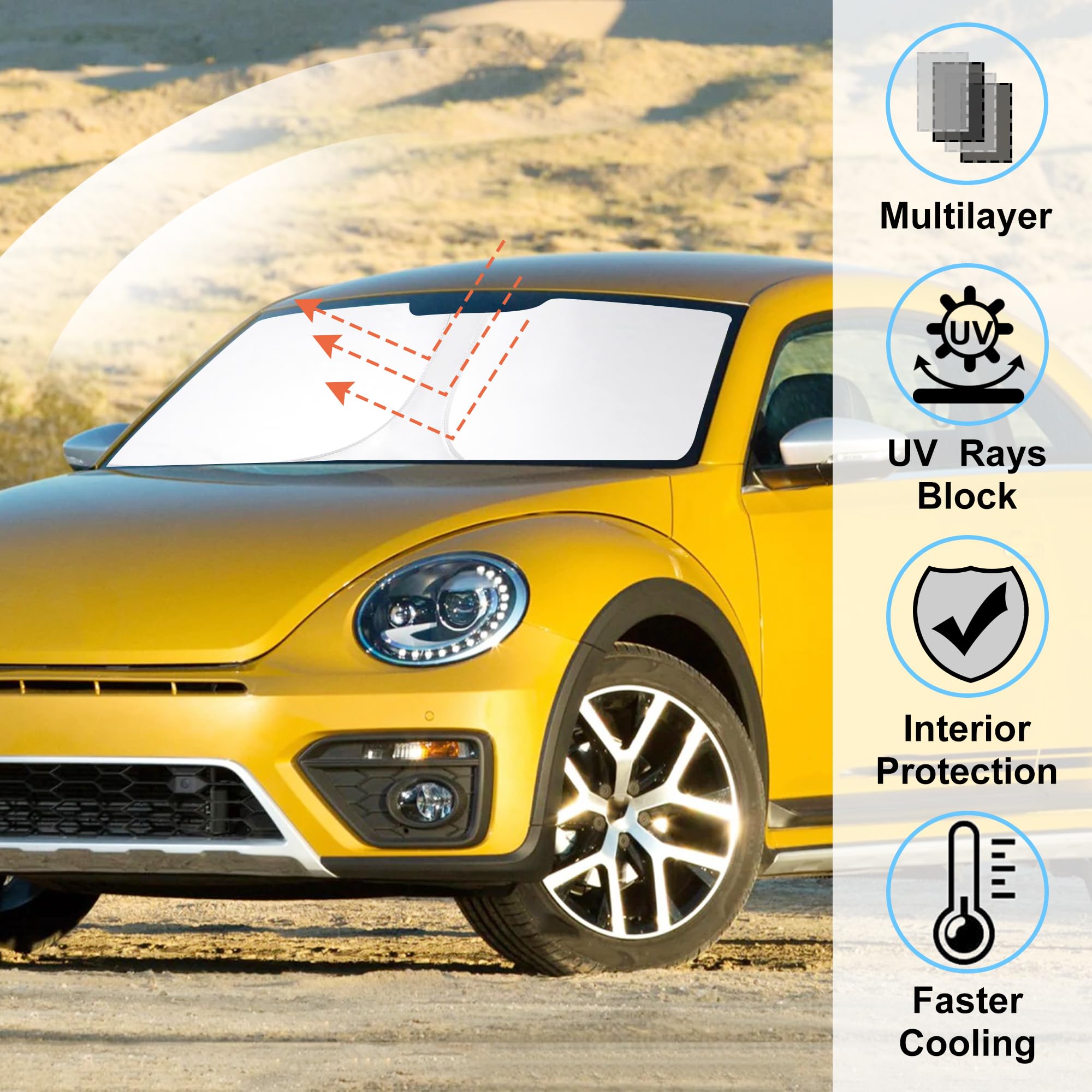 Windshield Sun Shade Custom Fit For 2012-2019 Volkswagen Vw Beetle Accessories Foldable Sunshade Sun Blocker Protect Car From Su