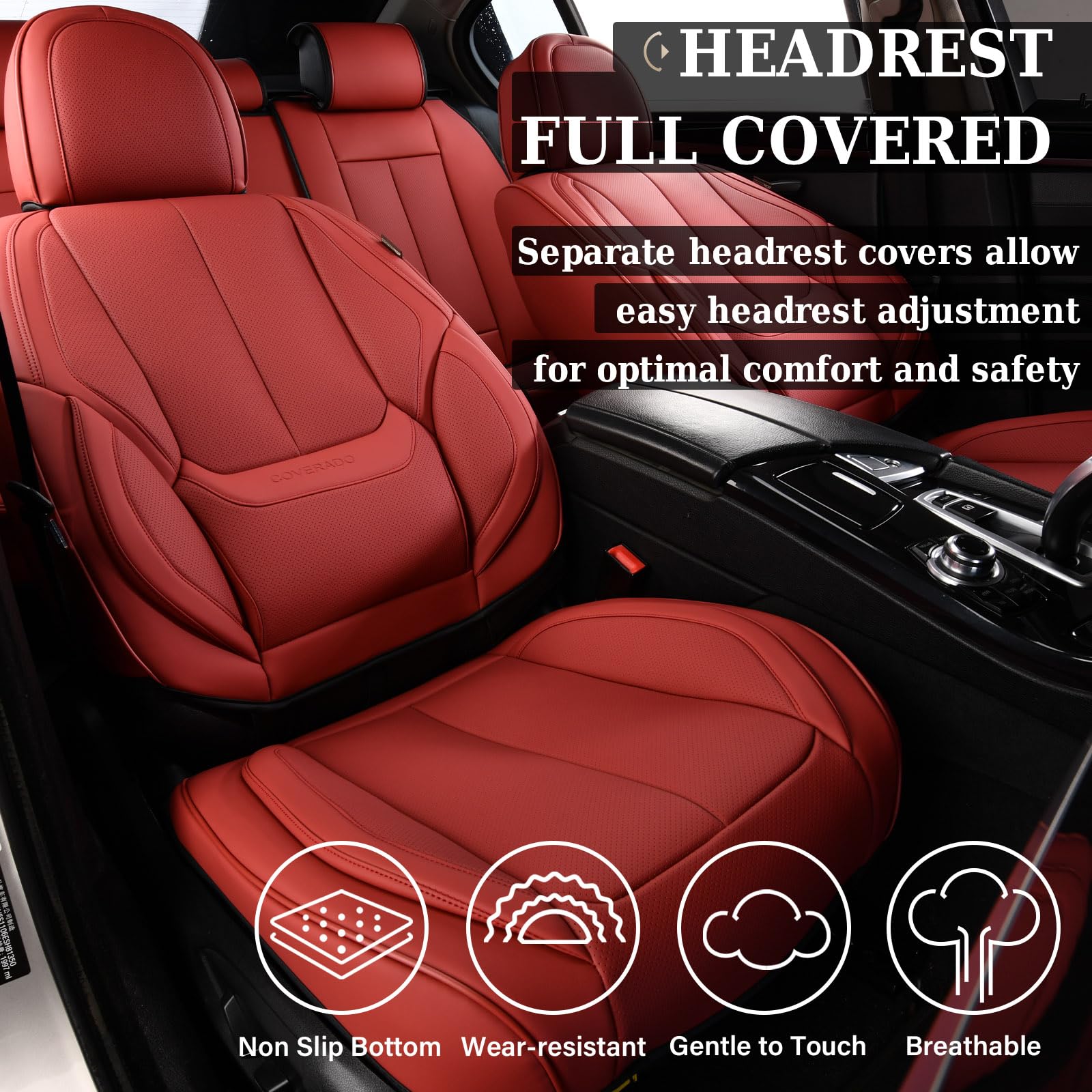 Coverado Car Seat Covers Full Set, Seat Covers For Cars, Red Car Seat Cover, Car Seat Protector Waterproof, Nappa Leather Car Se