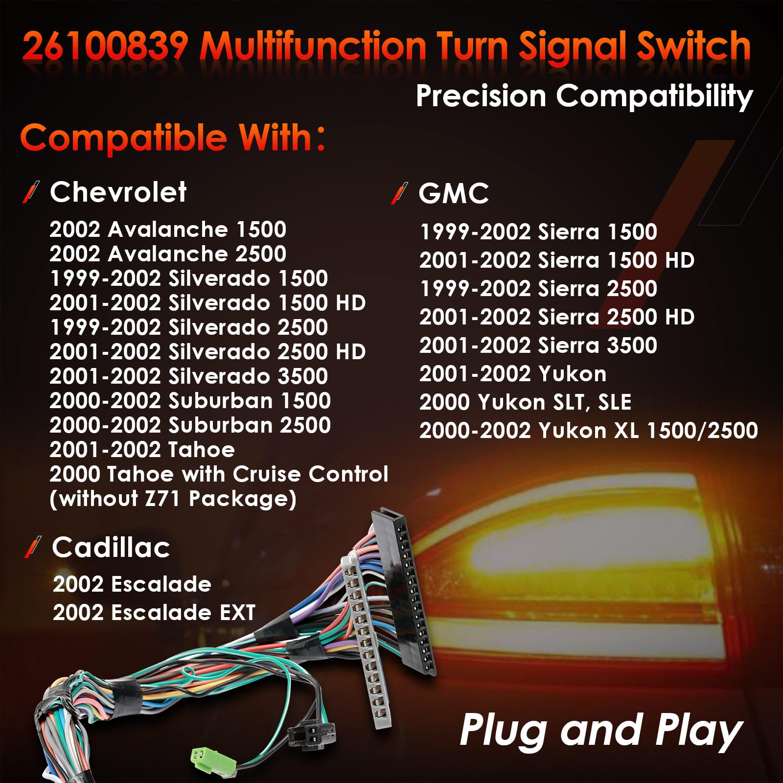 Multi-Function Combination Switch | Replacement For 1999-2002 Chevy Silverado, Gmc Yukon & More | Replaces# 26100839, 3441937, Cbs-1038 | Turn Signal, Wiper, Washers, Hazard Switch, Cruise Control