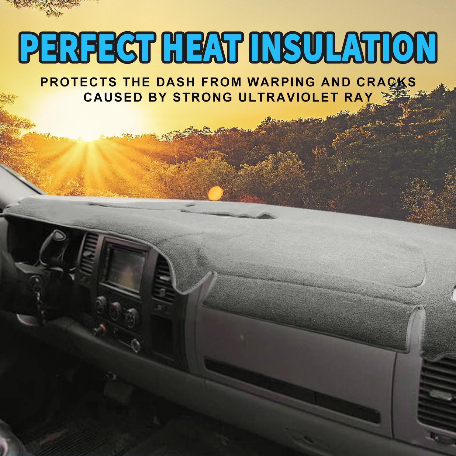 Posaid Dashboard Dash Cover Carpet For Chevy Silverado 2007-2013 And Gmc Sierra 07-13 With Two Glove Boxes Car Dash Cover Mat Gr