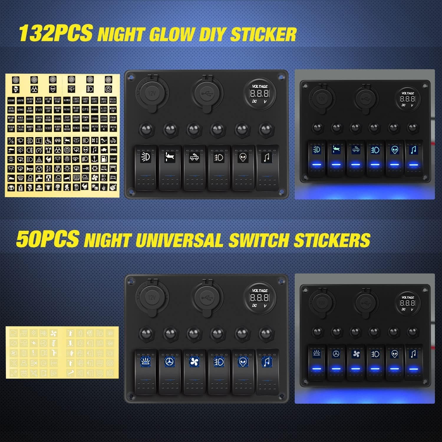 Nilight 6 Gang On Off Rocker Switch Panel 12V Voltmeter Dual Usb Charger Cigarette Lighter Socket For Rv Truck Boat , 2 Years Wa