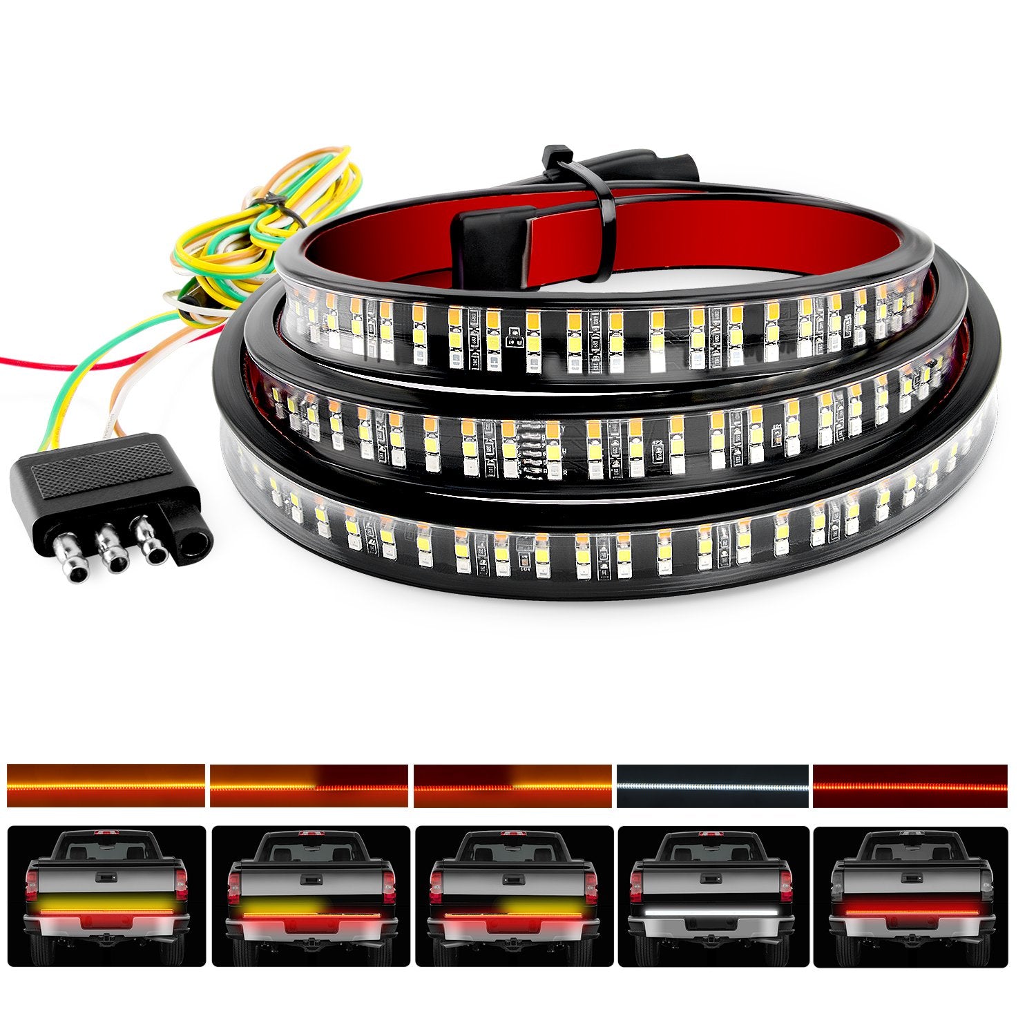 Nilight Tr-03 60'' Triple 504 Leds Truck Tailgate Side Bed Light Bar Strip Sequential Amber Brake Running Turn Signal Red/White