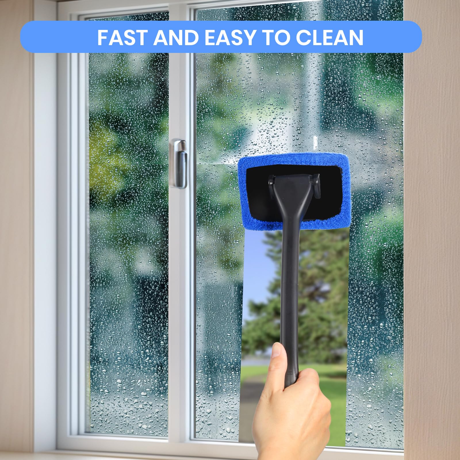 6PCS Windshield Cleaning Tool Car Window Cleaner with 5 Reusable and Washable Microfiber Pads and Extendable Handle Auto Inside