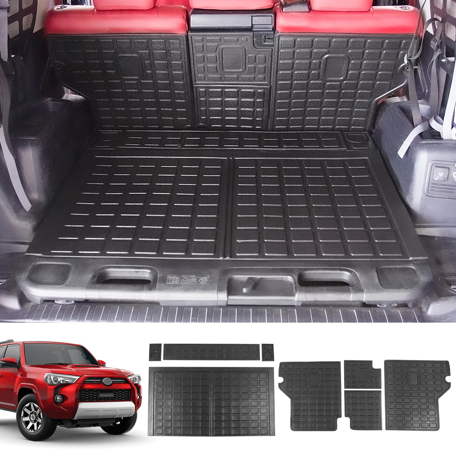Powoq Cargo Mat Compatible With 2010-2023 Toyota 4Runner Trunk Mat Replacement For 2010-2023 Toyota 4Runner Accessories 5 Seater-No 3Rd Seat (Fit W/Sliding Tray, Rear Backrest Mats+Rear Trunk Mat)