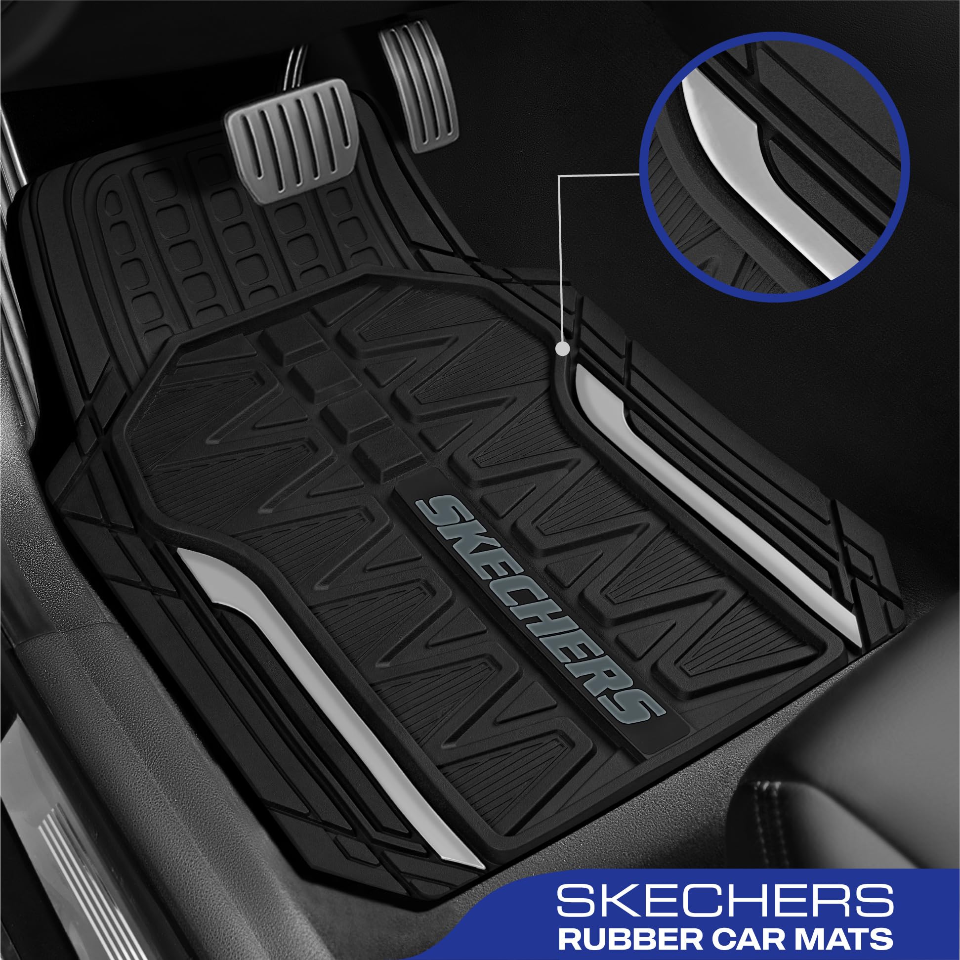 Skechers Heavy Duty Rubber Car Mats Full Set, All Weather Floor Mats, Waterproof Trim to Fit Universal Floor Liner, Automotive F