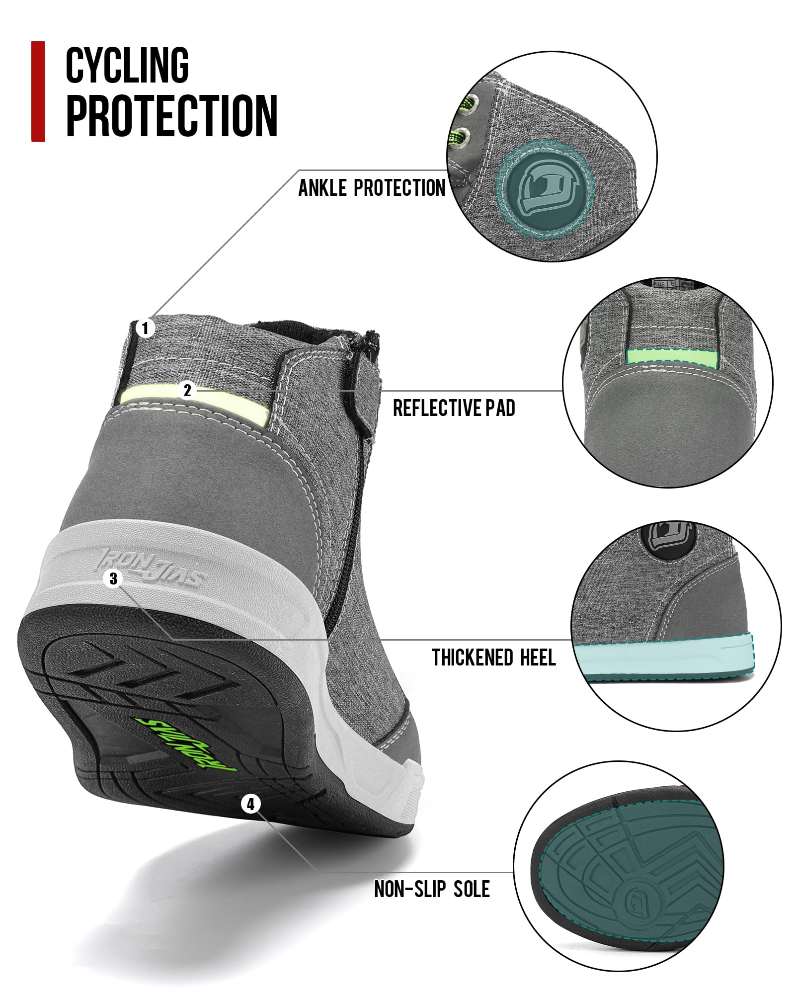 Iron Jia 'S Motorcycle Shoes For Men, Breathable Anti-Slip Protective Gear, Powersport Casual Motorcycle Riding Boots (Grey 12.5