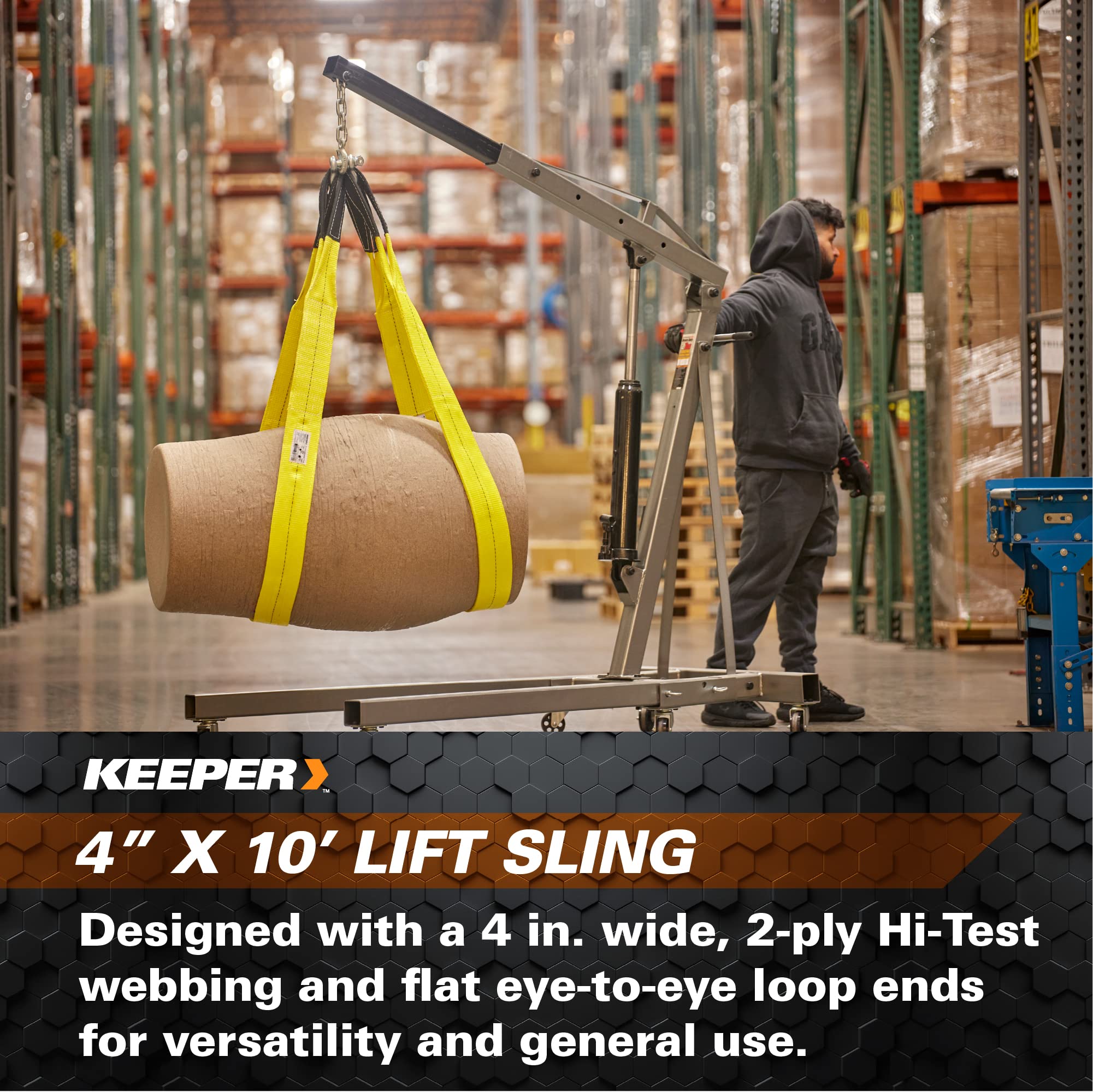 Keeper Performance Engineered Cargo And Load Lift Sling With Flat Loops - Type 3, Class 7 Rated Cargo Sling, 4    X 10