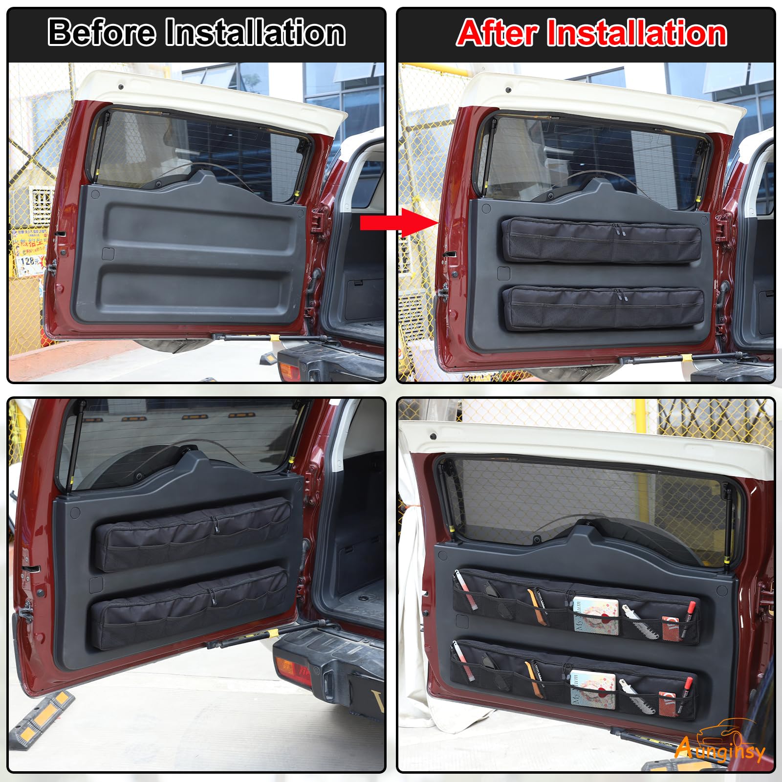 Aunginsy 2Pcs Trunk Organizer Compatible with Toyota FJ Cruiser 2007-2024 Rear Tailgate Storage Bag Organizer Back Door Panel St