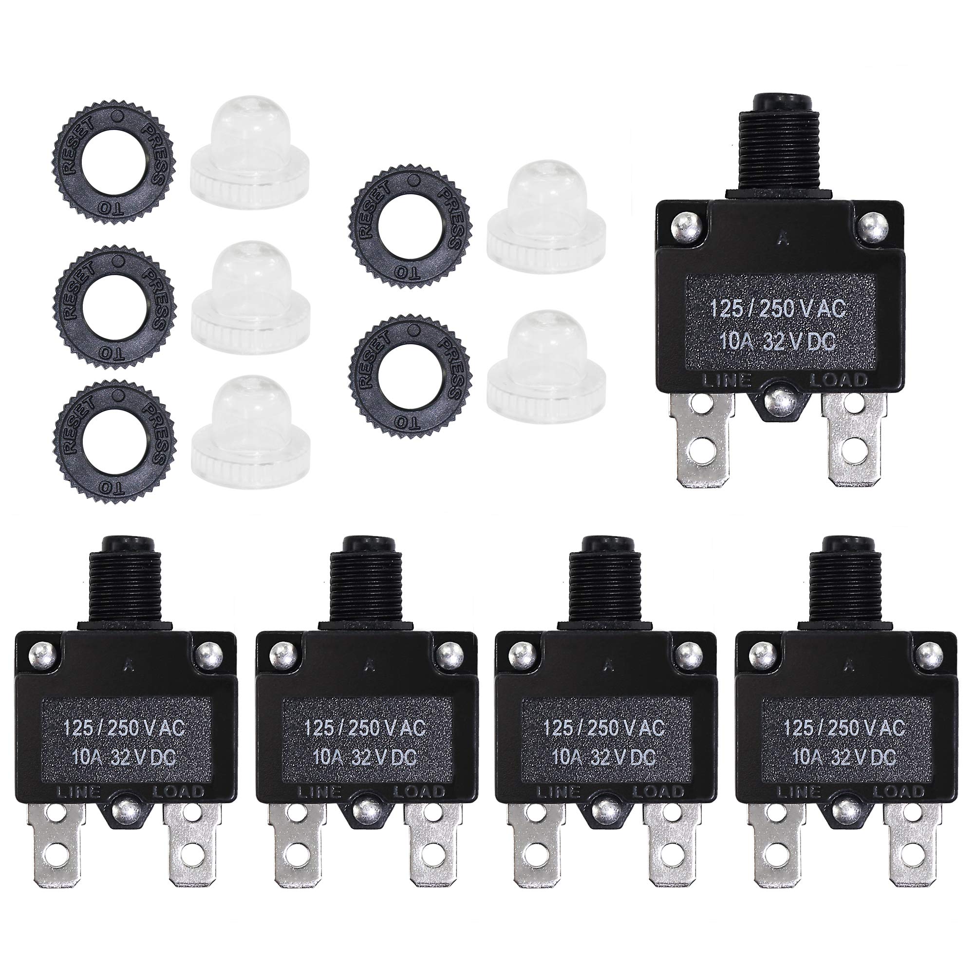 Fuzbaxy 5Pcs 10Amp Circuit Breakers With Manual Reset 32Vdc,Ac125-250V With Quick Connect Terminals