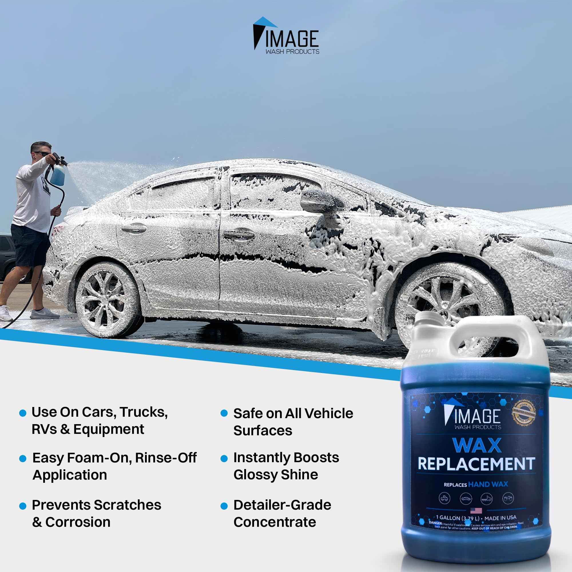 Image Wash Products Wax Replacement (Foamable) - Protectant For Any Size Vehicle. Foam On/Rinse Off (128Oz)