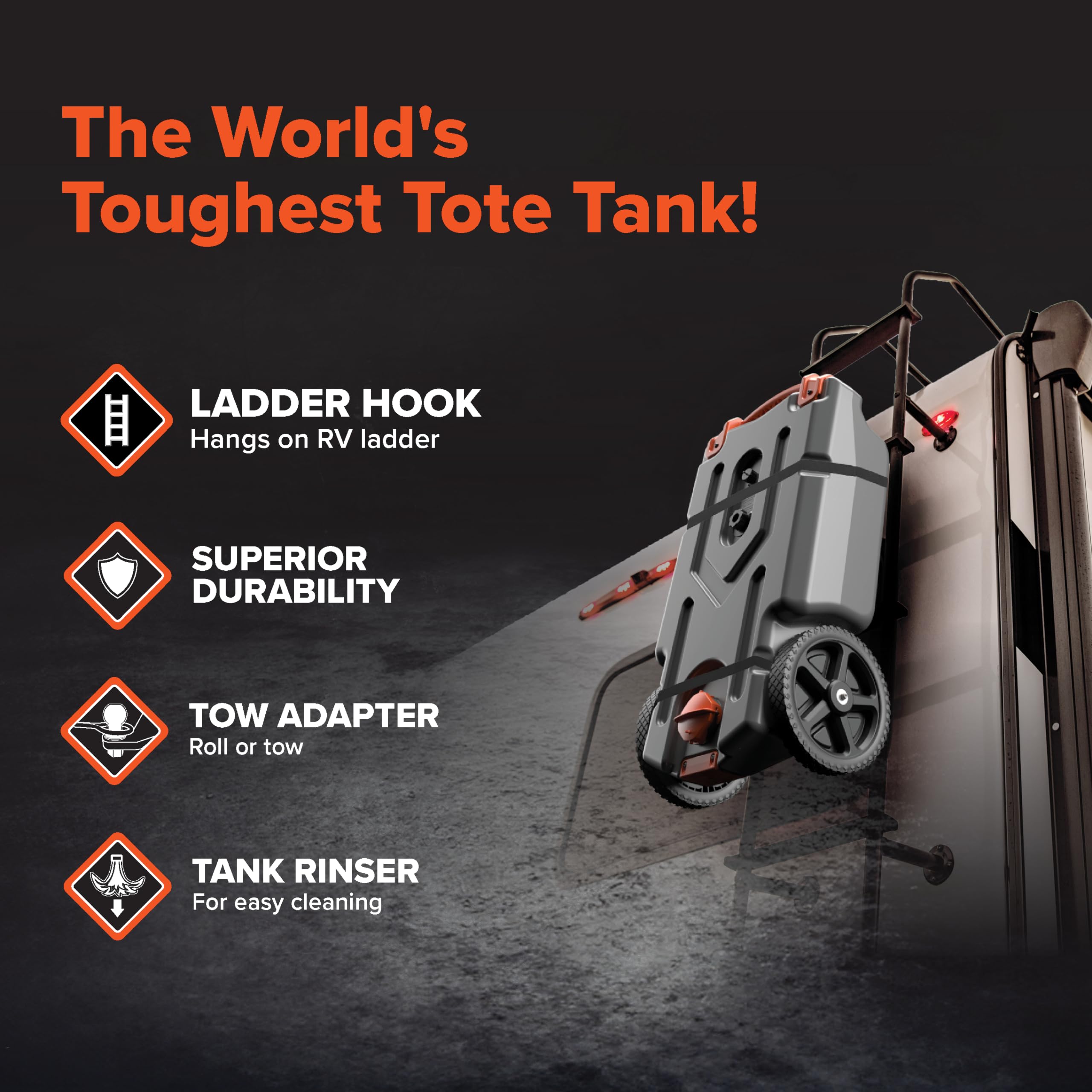 Camco Rhino 21-Gallon Portable Camper / Rv Tote Tank - Features Large Heavy-Duty No-Flat Wheels & Low Drain Hole - Includes Remo