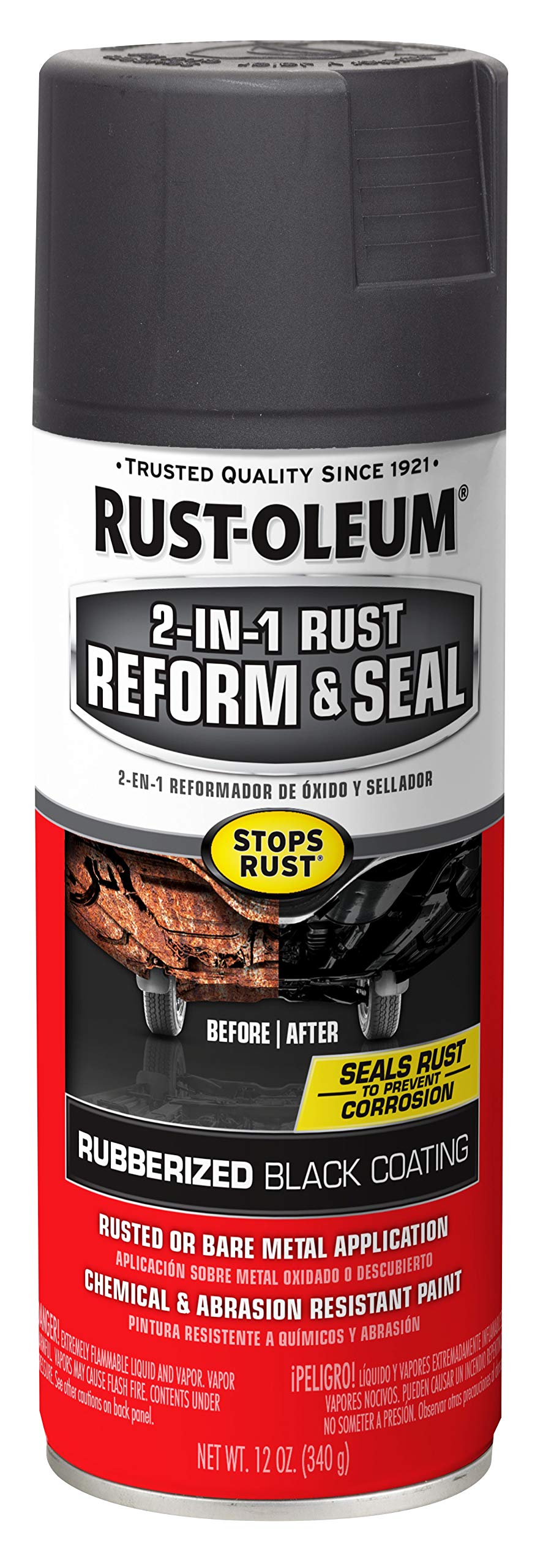 Rust-Oleum 344713 Automotive 2-In-1 Rust Reform & Seal Spray, 12 Oz, Flat Black