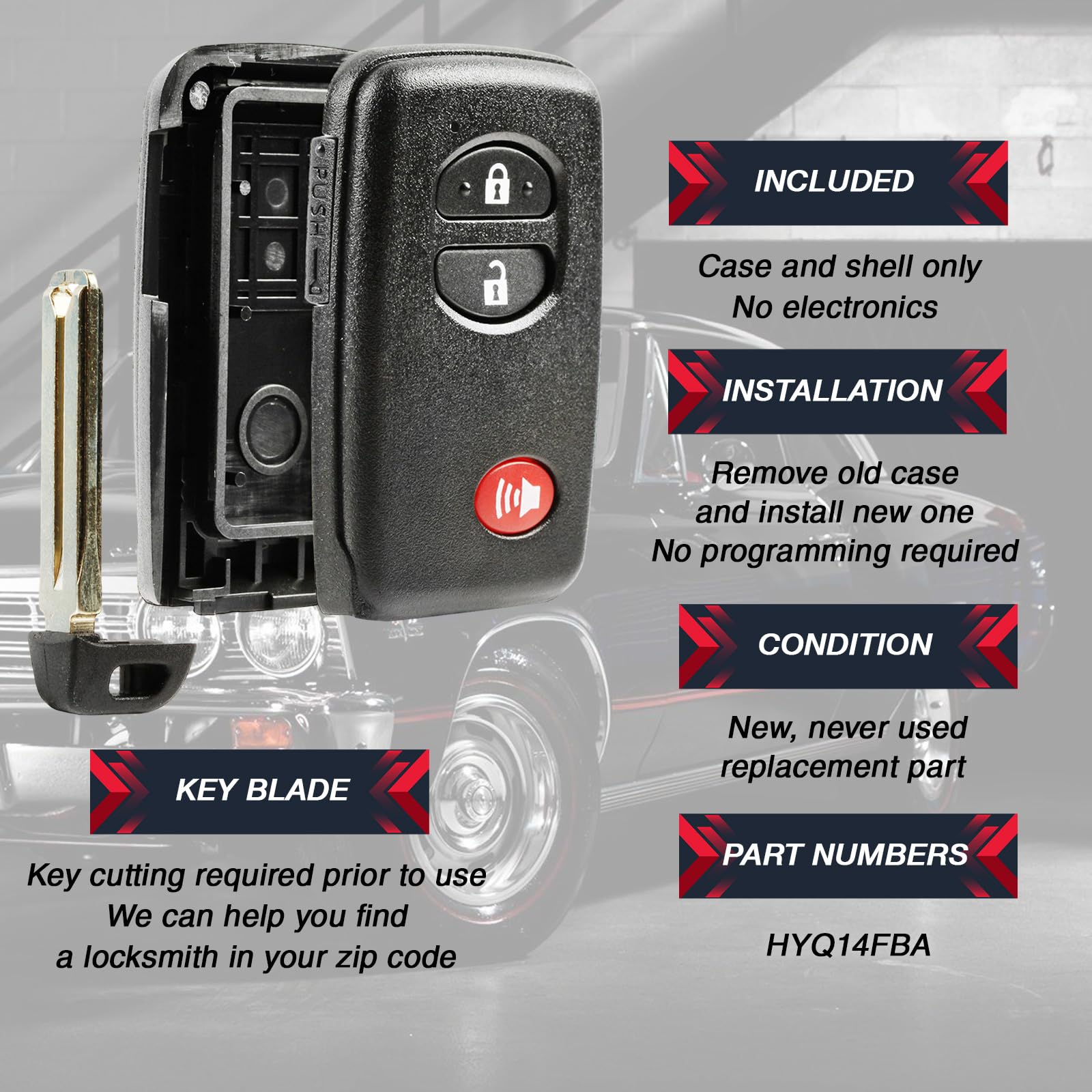 Smart Key Fob Keyless Entry Remote Shell Case & Pad Fits Toyota Highlander Prius Rav4 Venza ( Hyq14Aab, Hyq12Acx, Hyq14Aem)