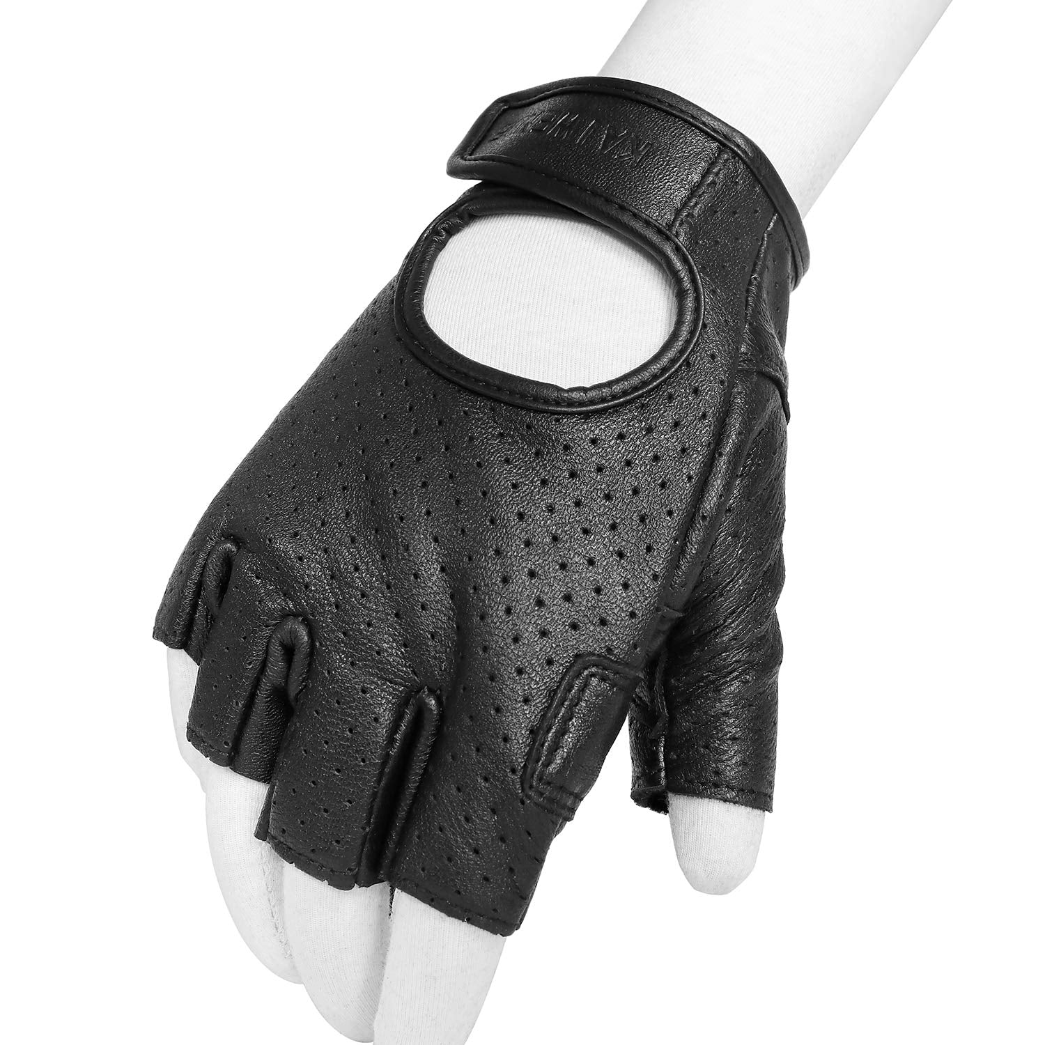 Kaiwende Half Finger Men'S Motorcycle Gloves Gel Padded Fingerless Leather Motorbike Gloves (Black, X-Large)