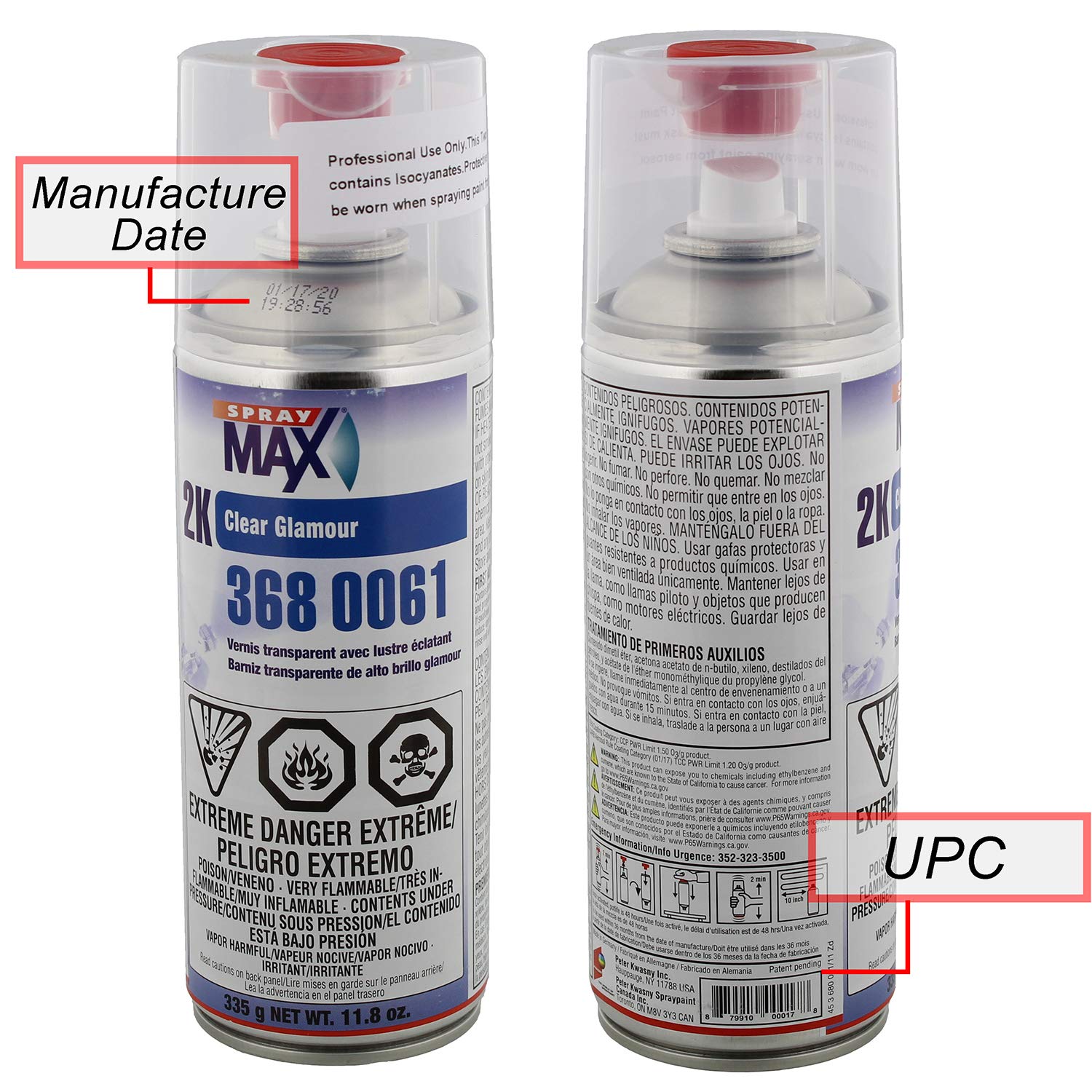 Spray Max 2K High Gloss Clearcoat Aerosol - 11.8 oz Urethane, Clear, Model 3680061