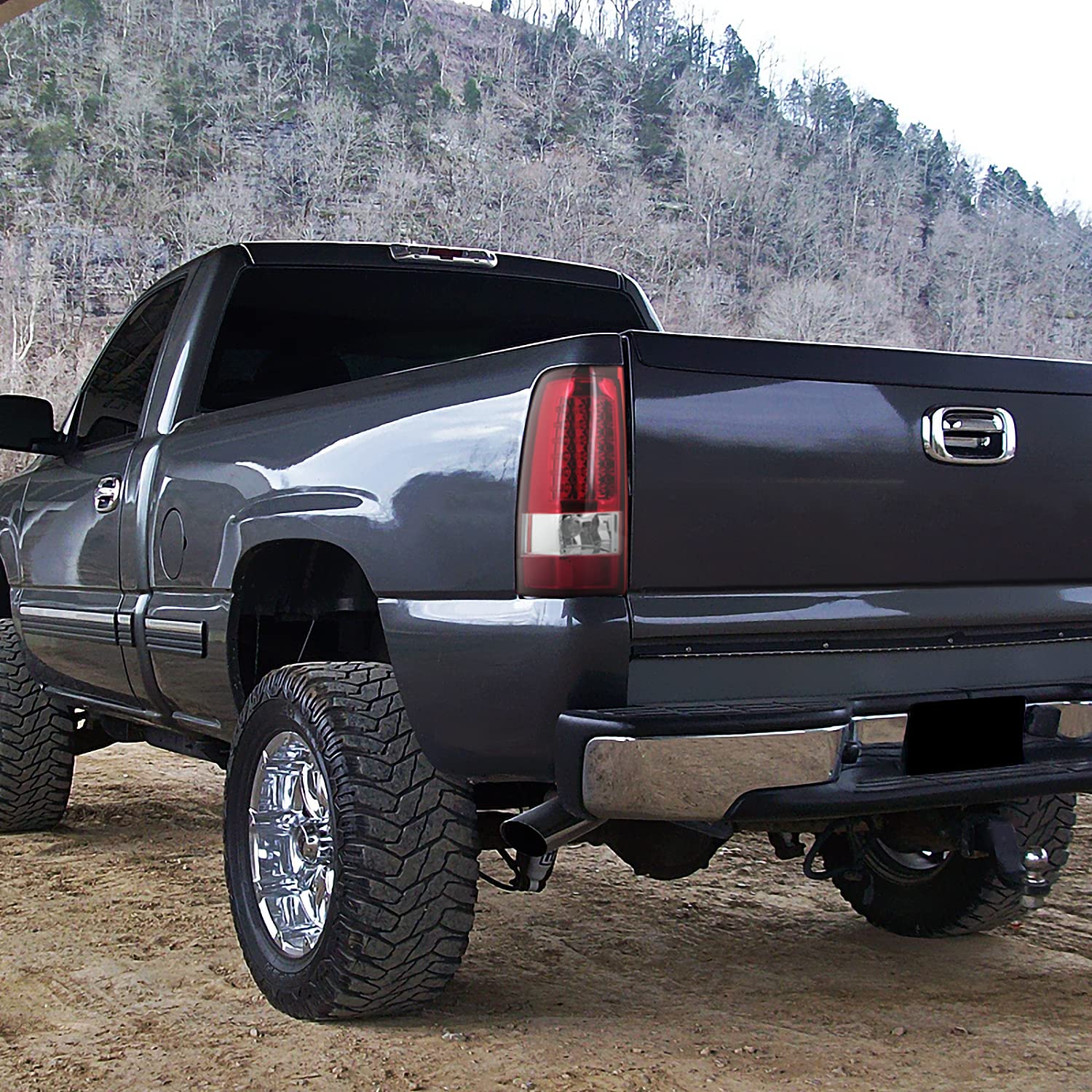 Spec-D Tuning Red Clear Lens LED Tail Lights Compatible with 1999-2002 Chevy Silverado 1500/1500HD/2500/2500HD, Sierra Models Left + Right Pair Assembly