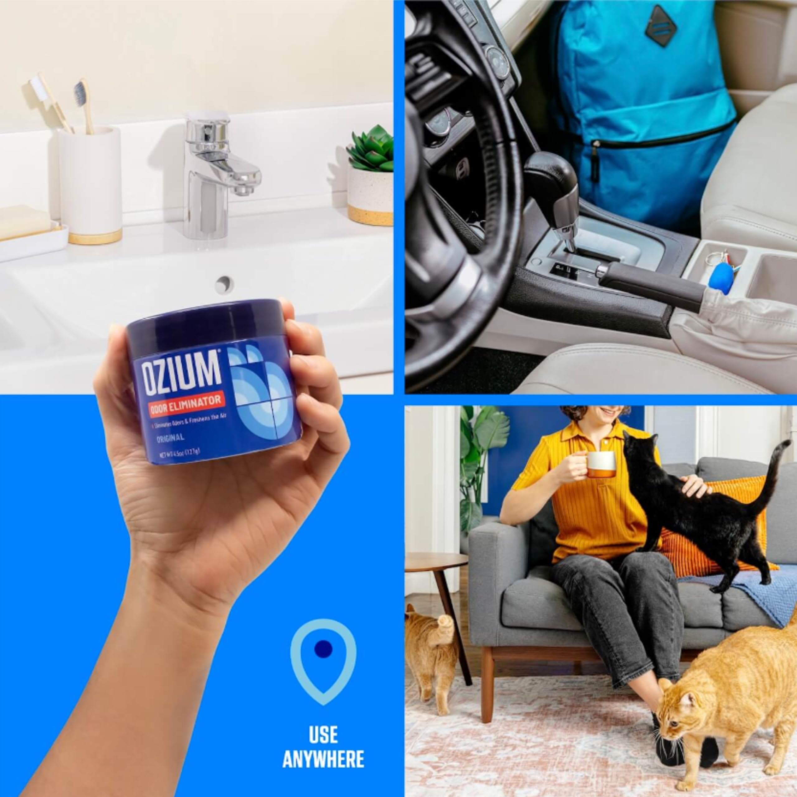 Ozium Air Sanitizer 4.5 oz Gel: Odor Eliminator for Strong Odor, Car Air Freshener (Carbon Black, 2 Packs)