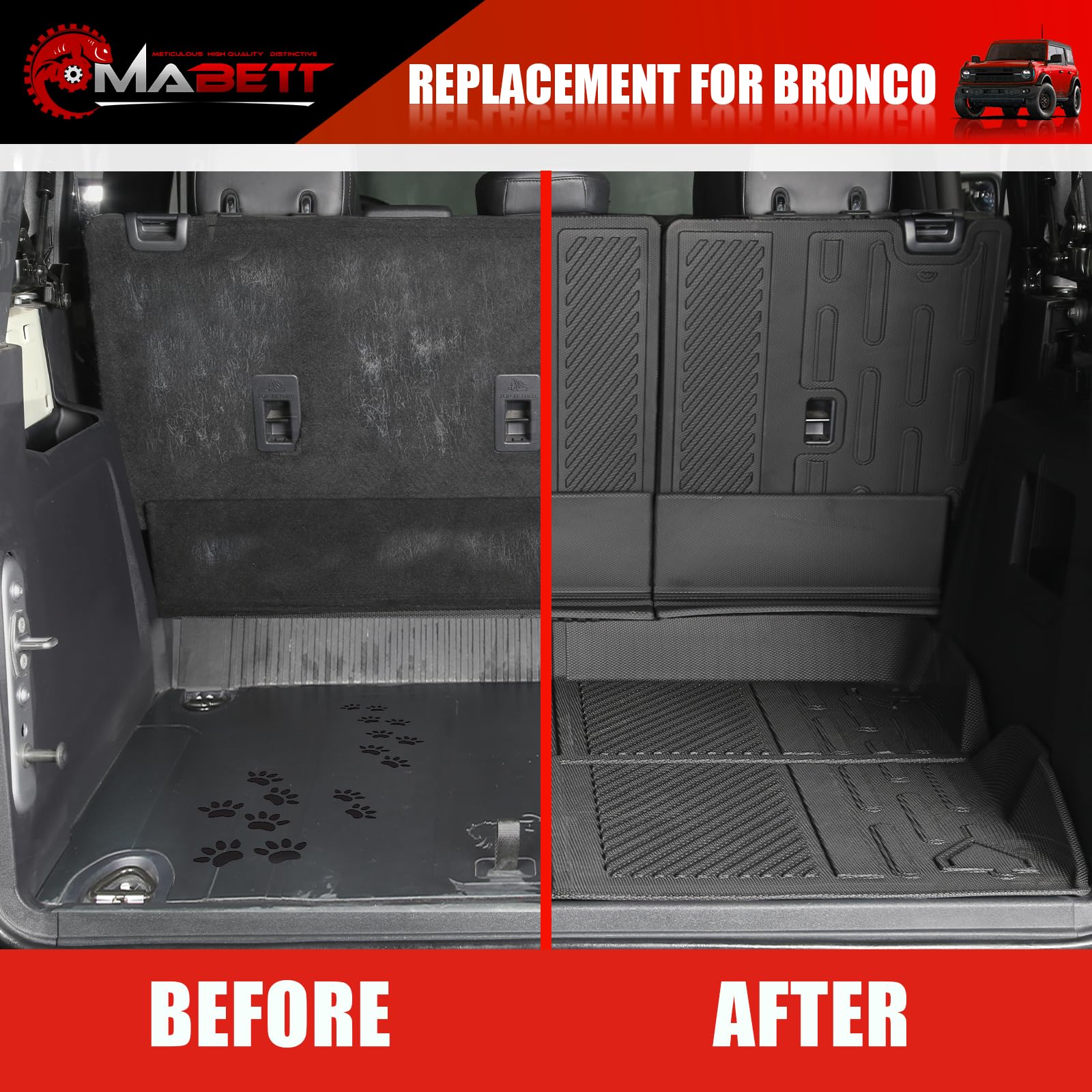 Mabett All-Weather Seat Back Cover & Cargo Liner for 2021-2024 Ford Bronco 4-Door - Durable Trunk Mat & Backrest Protector