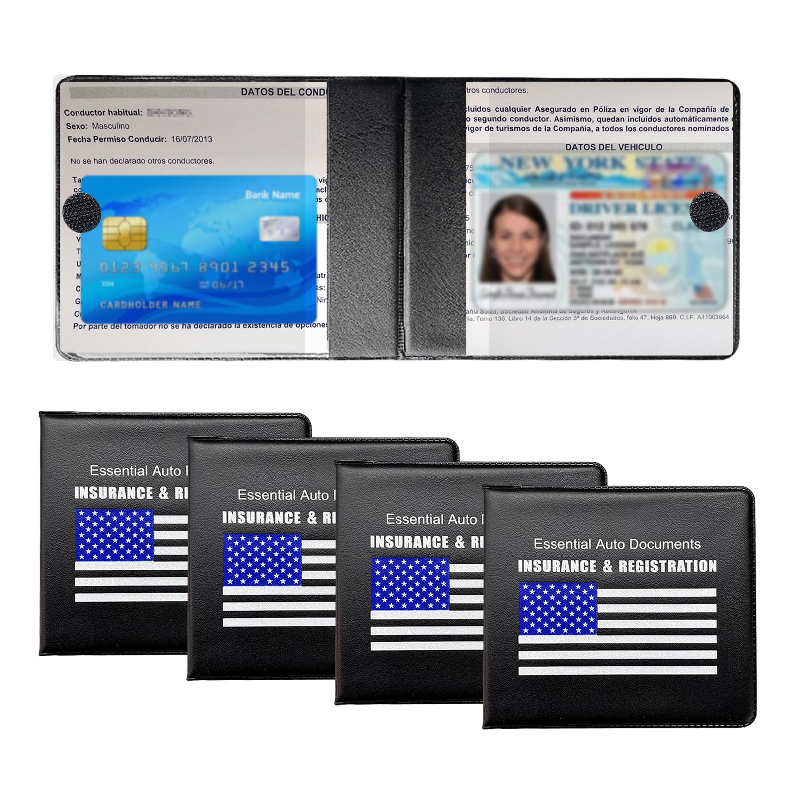 Kewucn 4 PCS Car Registration Insurance Holder, 5.2''    4.8'' Waterproof Leather Auto Card Glove Box Organizer, Essential Drive