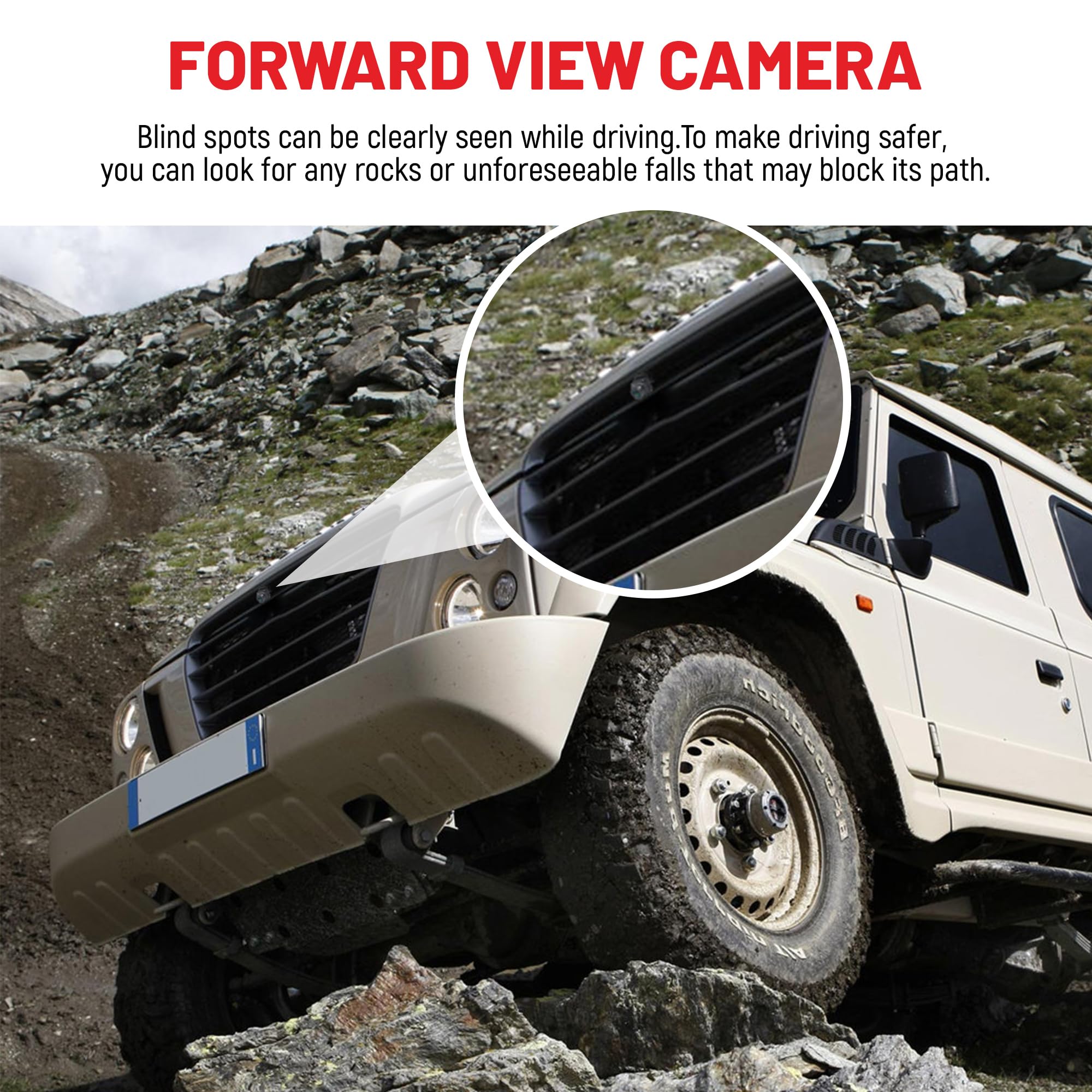 RED WOLF Front View Camera Kit for Jeep Wrangler JL/JLR/JLU/JT 2018-2021, Wide Vision, Waterproof, Metal Housing, Model CT-QS1001