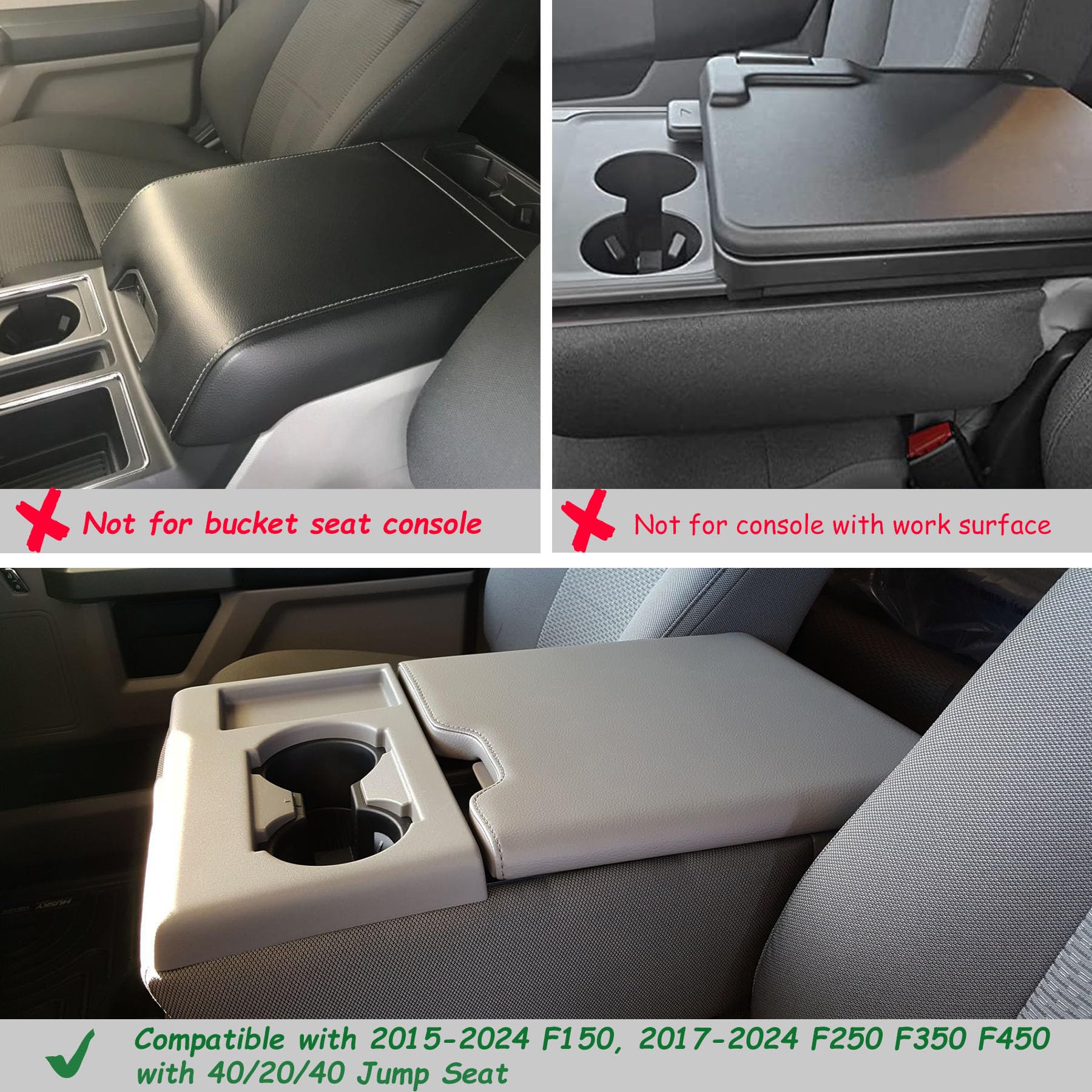 Zxiaochun Center Console Cover For Ford F150 2015-2024 And F250 F350 F450 2017-2024 Leather Arm Rest Box Lid Middle Console Armr