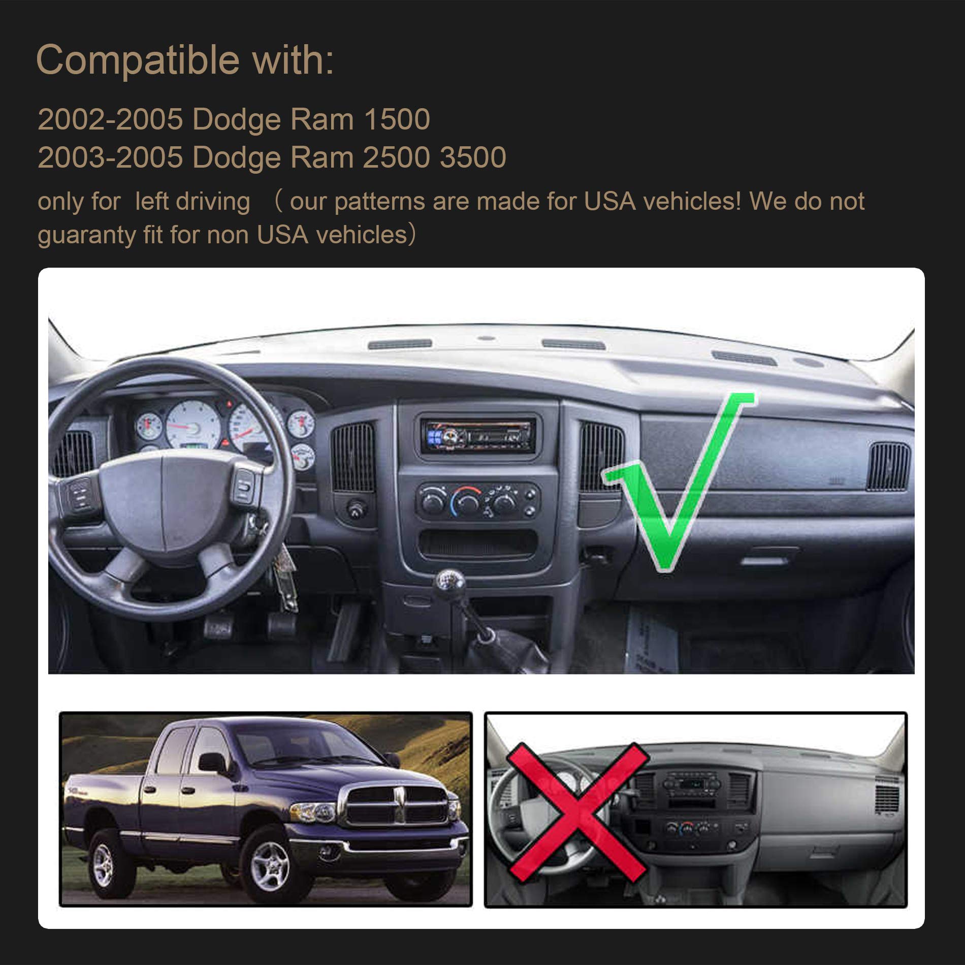 Speedwow Dashboard Dash Board Cover Mat Carpet Compatible With 2002-2005 Dodge Ram 1500 2500 3500