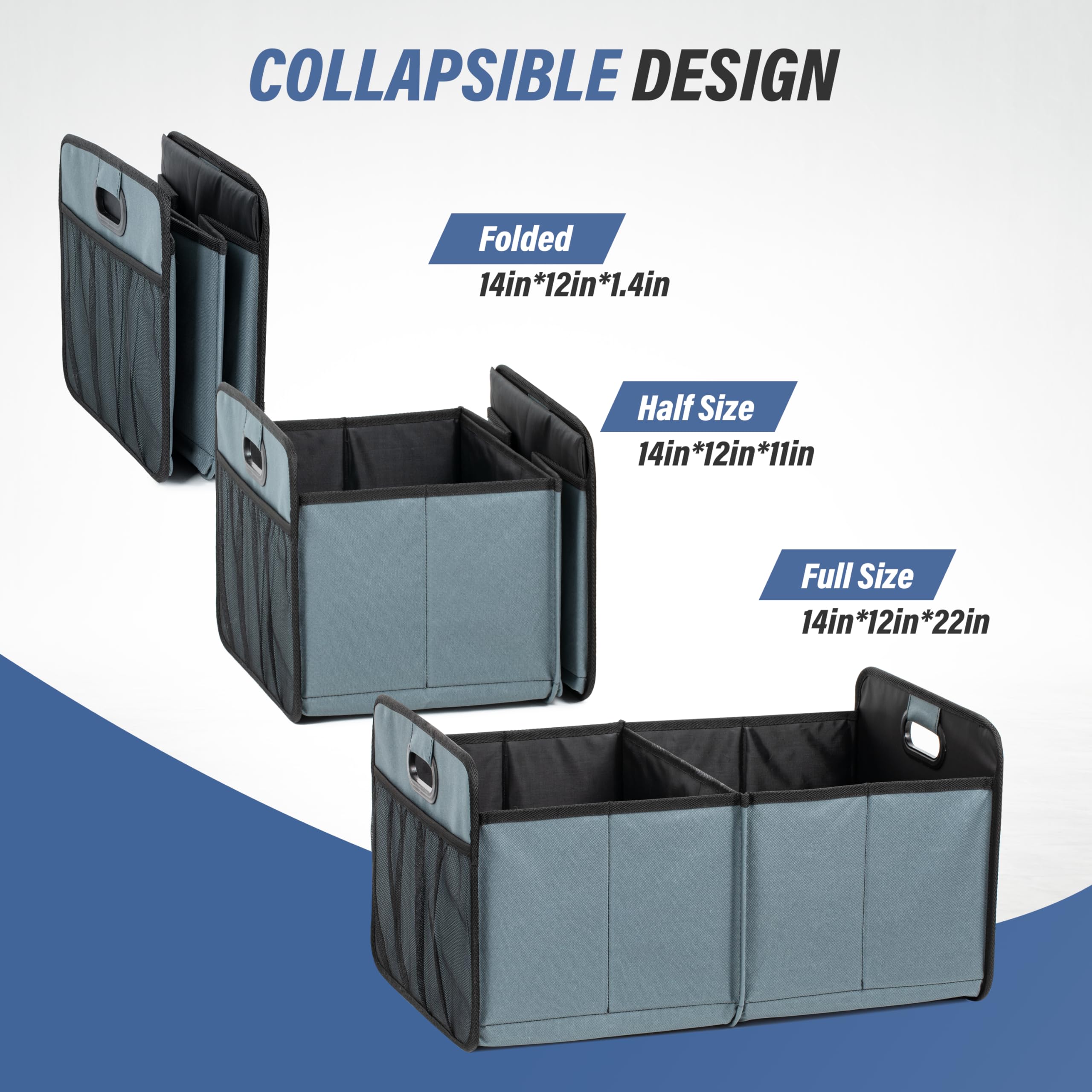 Simple Deluxe Car Trunk Organizer For Suv, Collapsible 2 Compartment 50L Automotive Storage Box With 5 Pocket, 600D Waterproof O