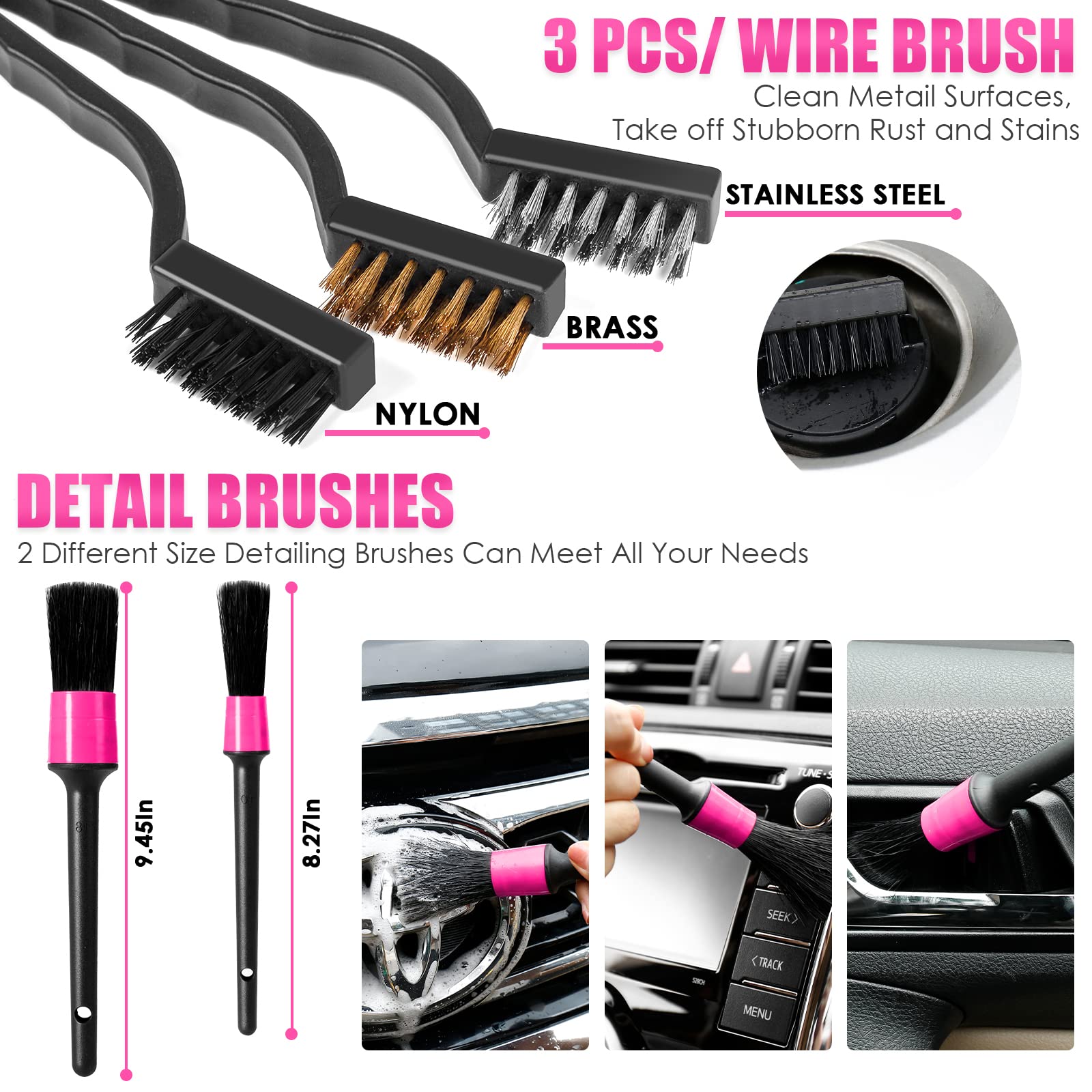 Viewsun 19Pcs Car Cleaning Kit, Pink Car Detailing Kit Interior And Exterior For Women - Cleaning Gel, Razor Blade Scraper, Tire