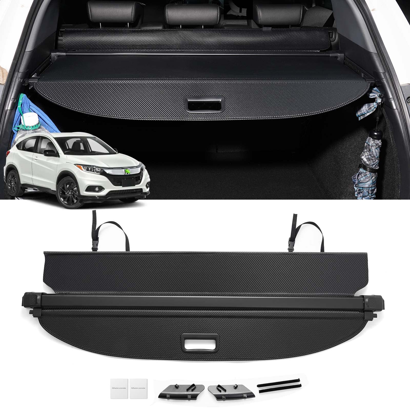 Powerty Compatible with Cargo Cover Honda HR-V HRV 2016-2022 Retractable Trunk Shielding Shade Cargo Luggage Cover Carbon Fiber 