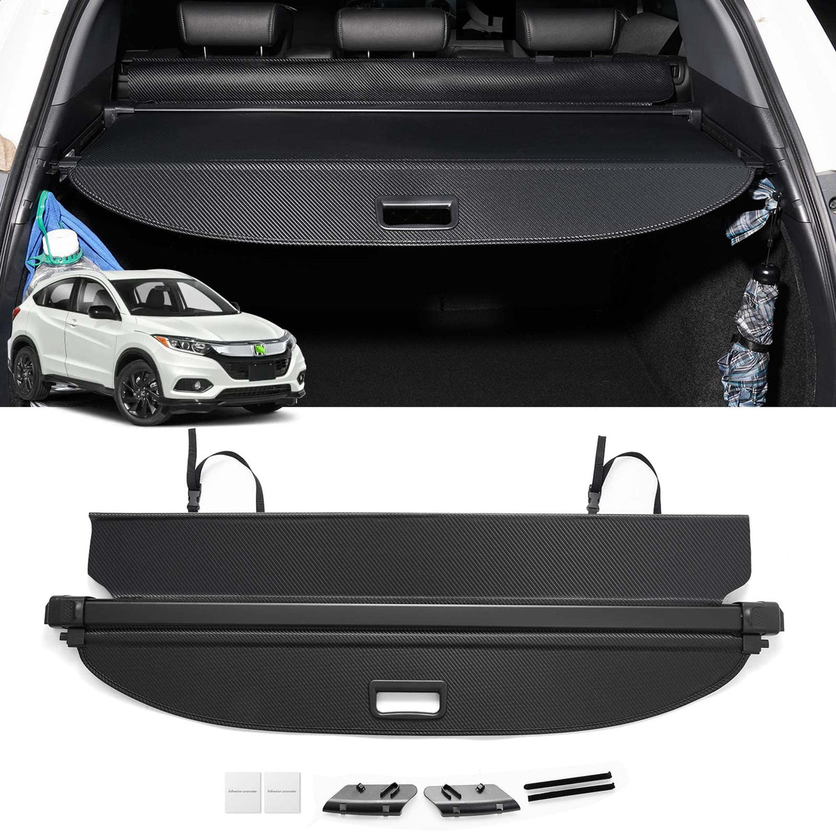 Powerty Compatible With Cargo Cover Honda Hr-V Hrv 2016-2022 Retractable Trunk Shielding Shade Cargo Luggage Cover Carbon Fiber
