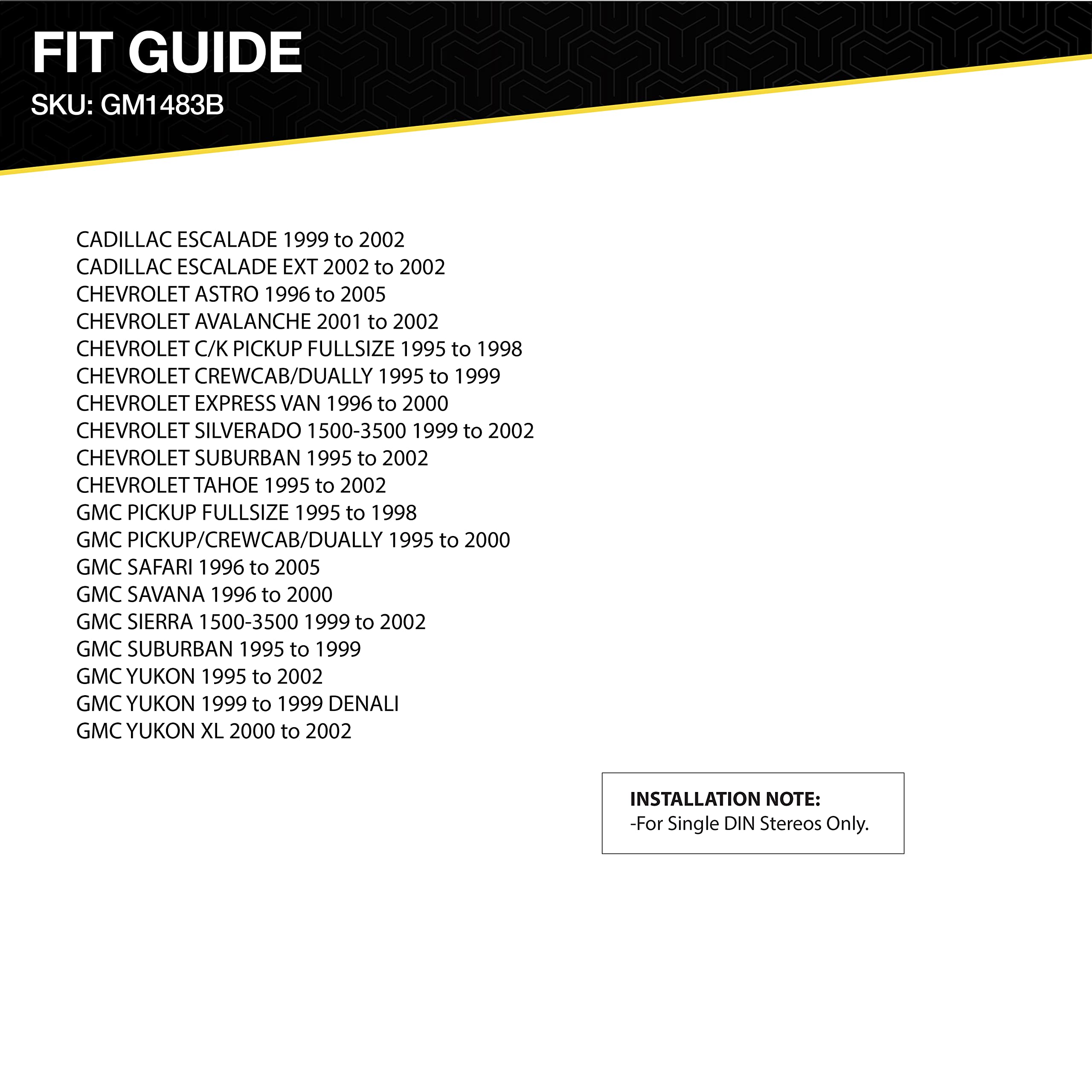 Scosche Gm1483B Single Din Dash Kit Compatible With Select 1995-05 Gm Full Size Trucks Black