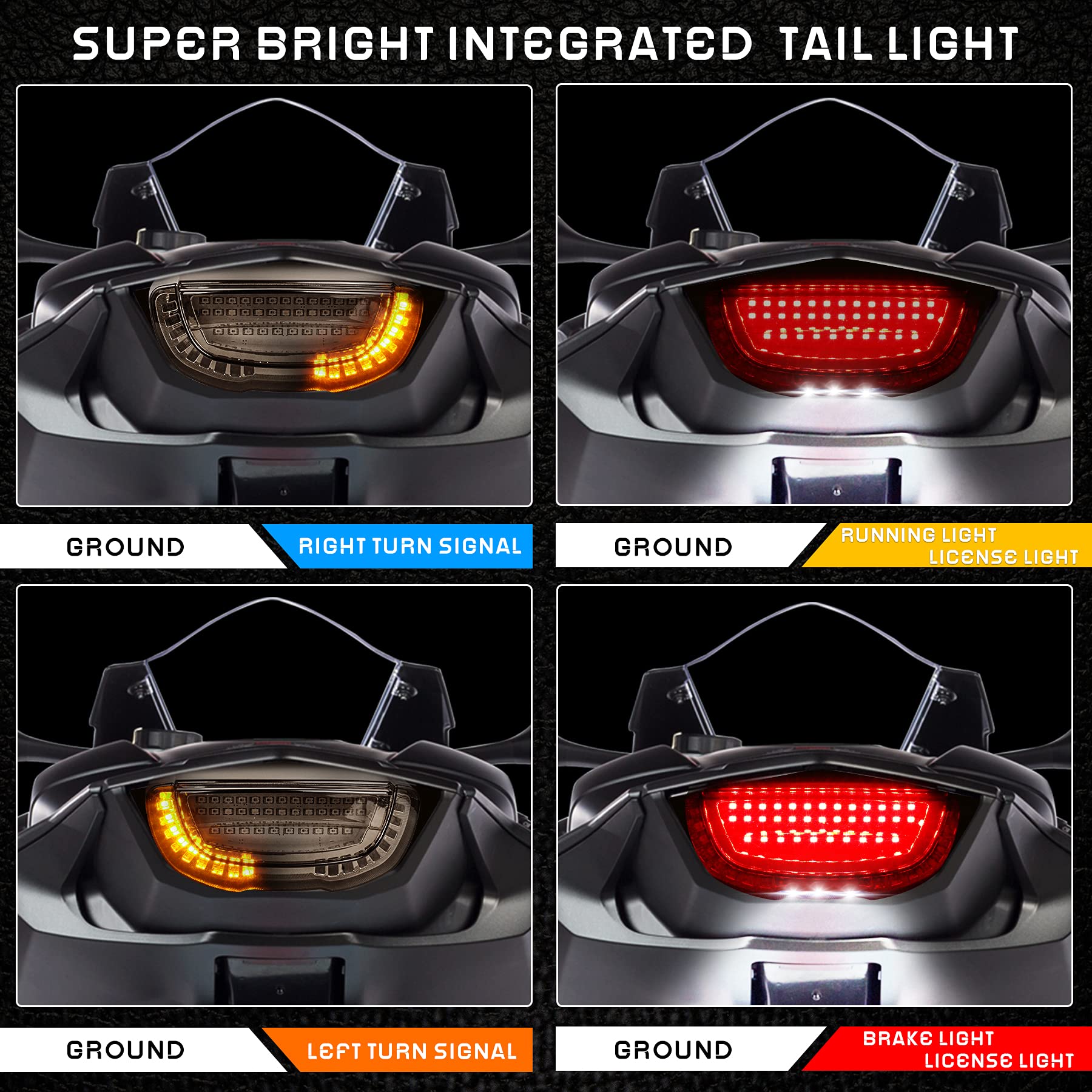 Quasco Motorcycle Brake Tail Light Integrated Turn Signals Compatible With Honda Suzuki Yamaha Atv Cruiser Sportbikes Touring Dirt Bike Standard Street Bikes