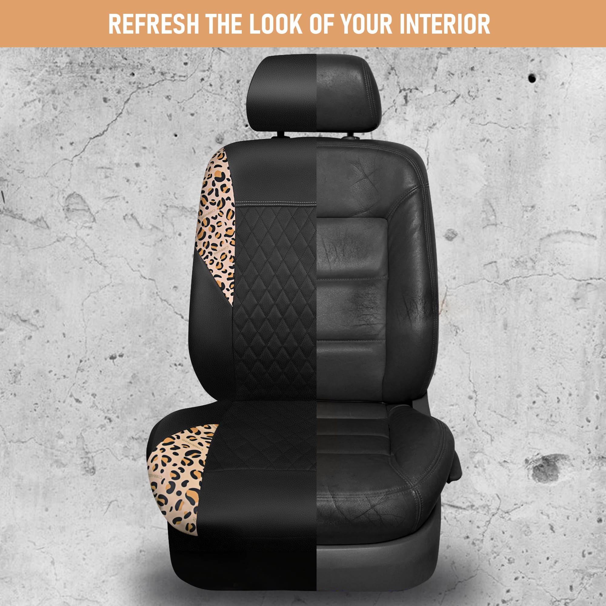 Car Pass Leather Leopard Two Front Seat Cover Only, Universal Quilting Waterproof Deluxe Pu Premium Vinyl Luxury Car Seat Cover