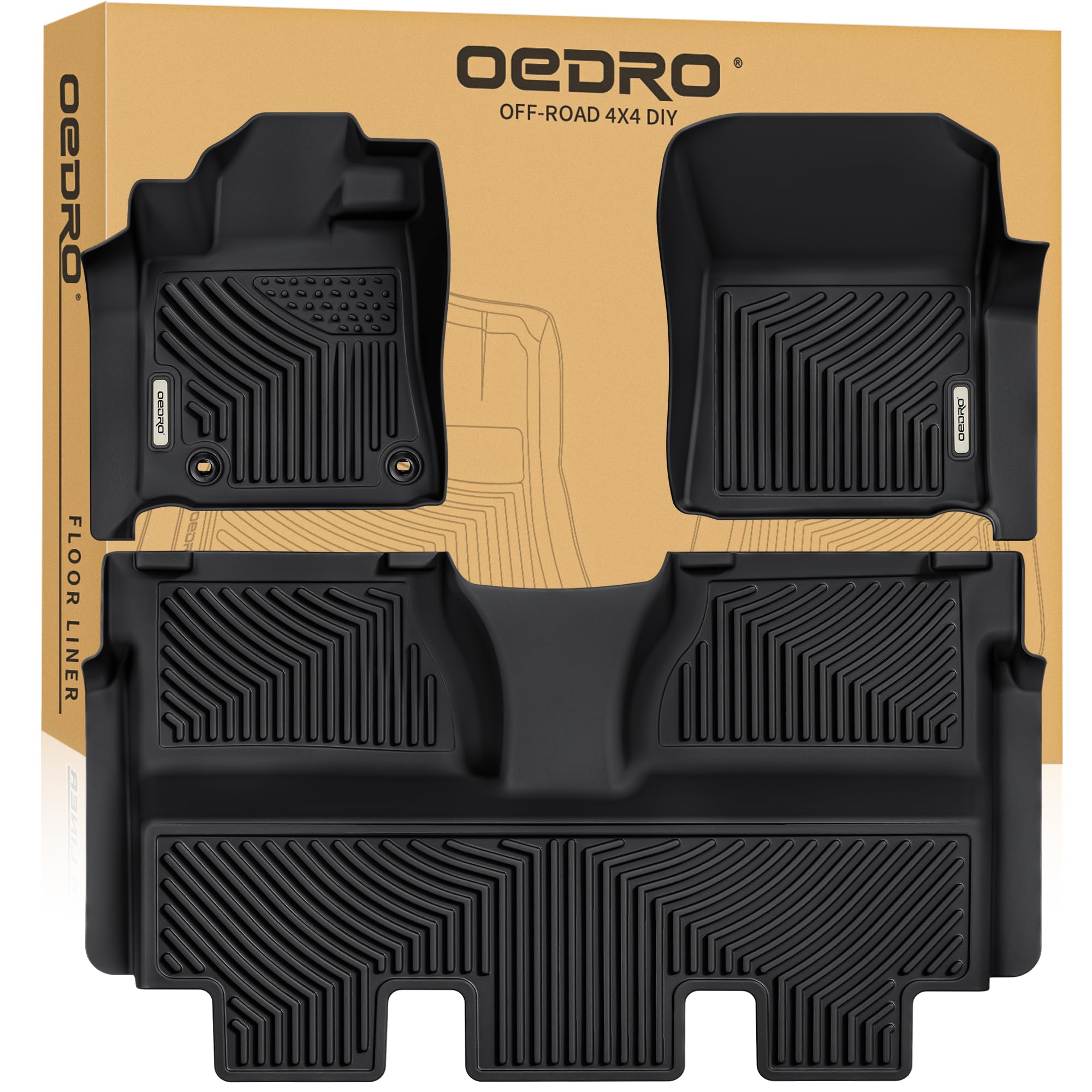 Oedro Floor Mats Compatible With Toyota Tundra Crewmax Cab 2014-2021, Custom Fit Front & 2Nd Row Liner Set (With Coverage Under