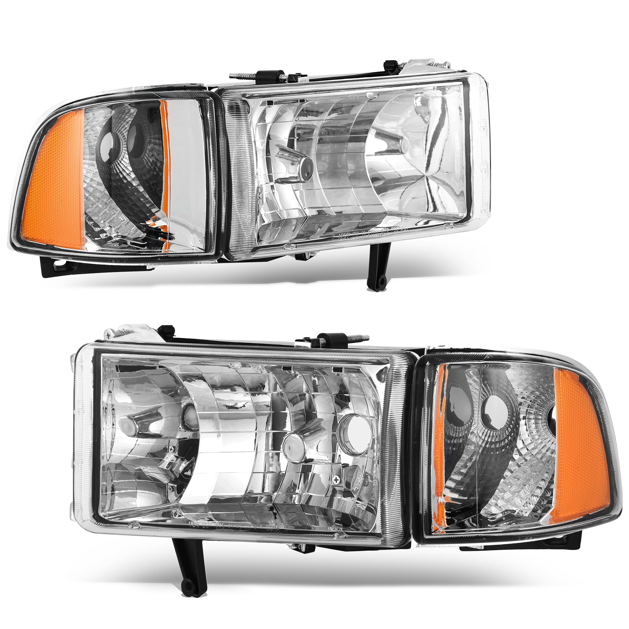 Autosaver88 Headlight Assembly Compatible With 1994-2001 Dodge Ram 1500/1994-2002 Dodge Ram Pickup 2500 3500 Chrome Housing Ambe