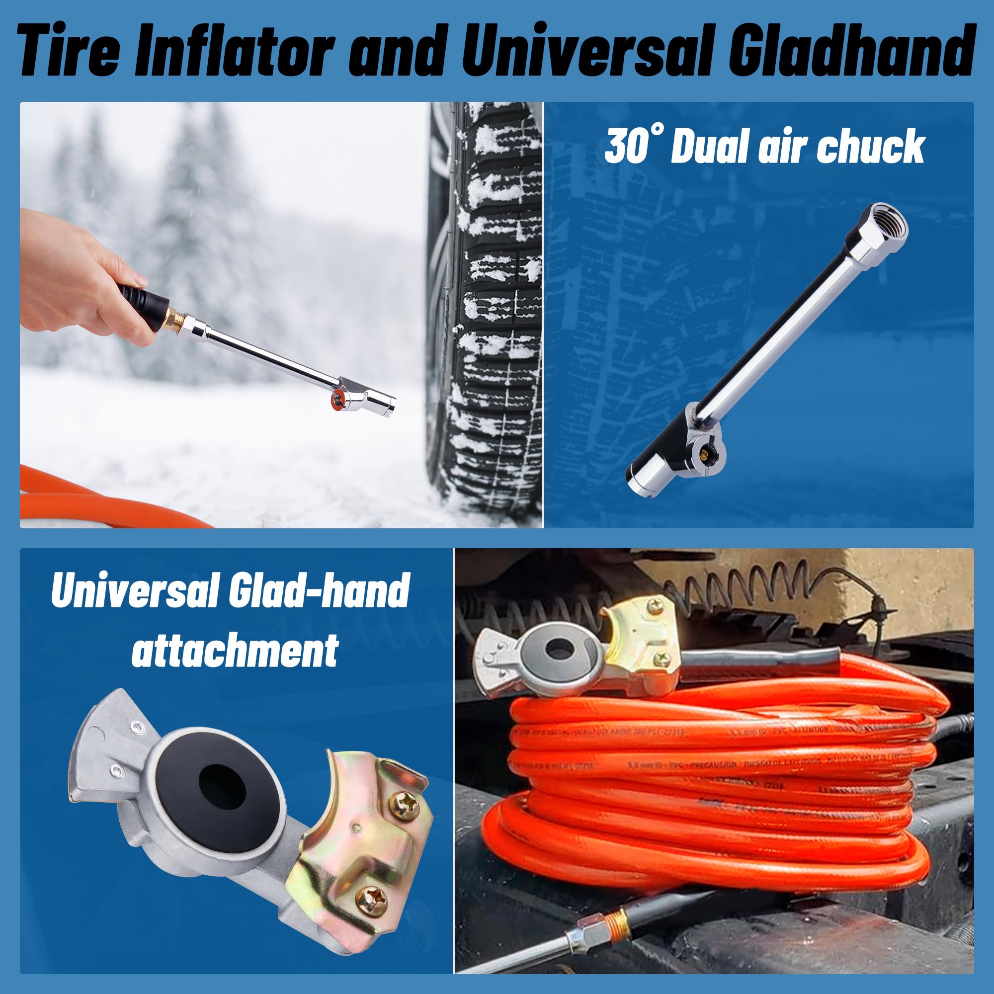 Dazakoot Truck Tire Inflator Kit, Heavy Duty 3/8    X 50Ft Hybrid Air Hose, 1/2    Npt End For Universal Glad Hand, 1/4    Npt E