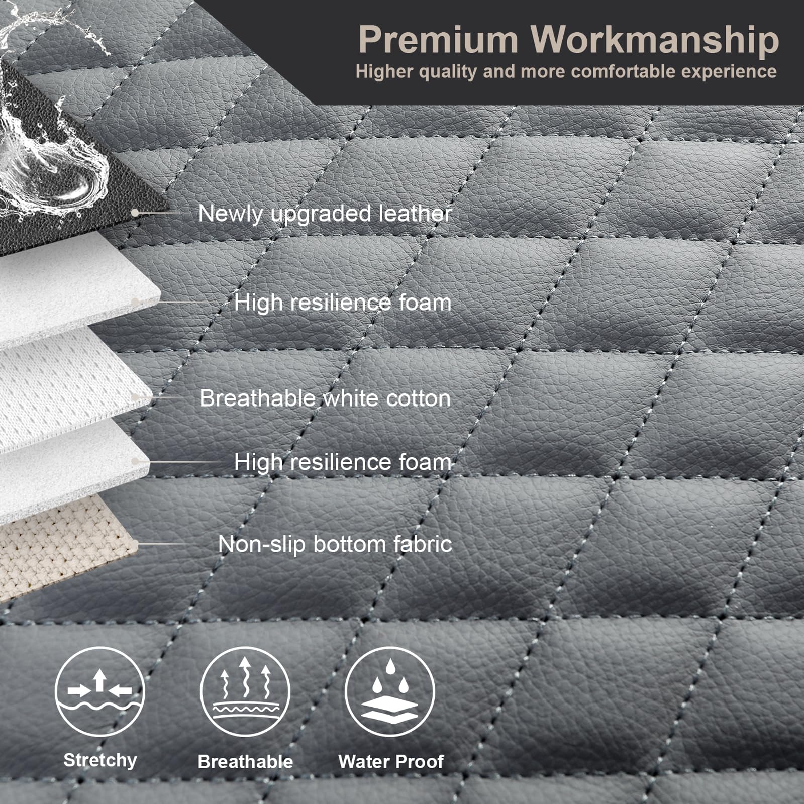 West Llama Pu Leather Car Seat Bottom Covers Protectors Include 1 Rear Bench Seat Cover Universal Fit 90% Vehicles,Gray