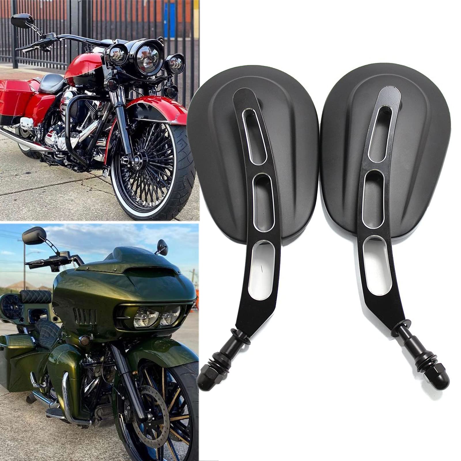 Rich Choices 8mm Black Motorcycle Rearview Side Mirror - Hollow Styling for Harley Bobber Cruiser Custom MT