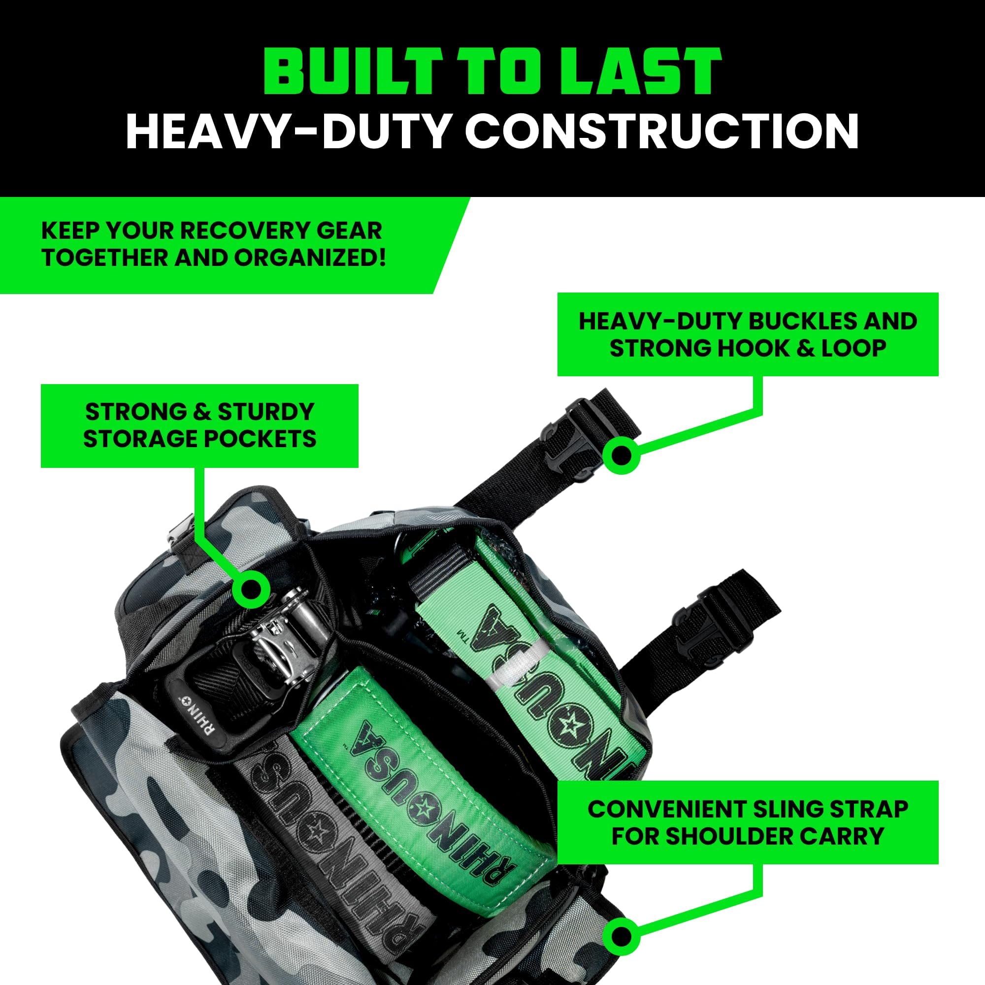 Rhino Usa Recovery Gear Storage Bag (Camo)- Ultimate Recovery Kit Bag For Organization In Your Vehicle - Use With Your Tow Strap