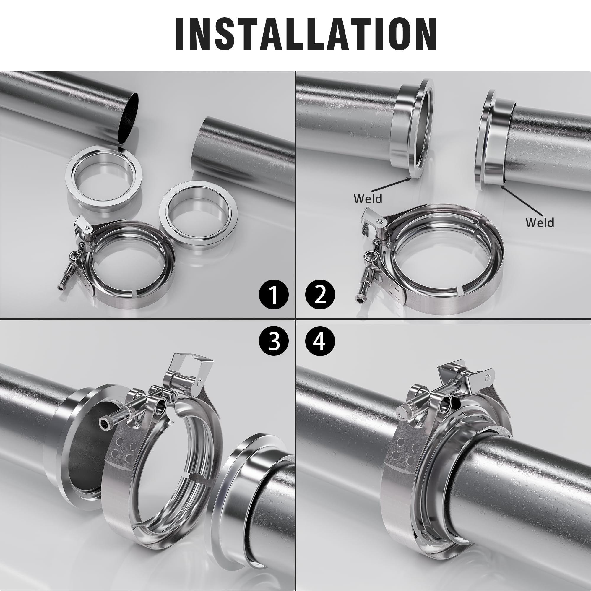 Wysiwyka 1Pc 1.75Inch 304 Stainless Steel Quick Release Exhaust V Band Clamp Kit With Female Male Flange