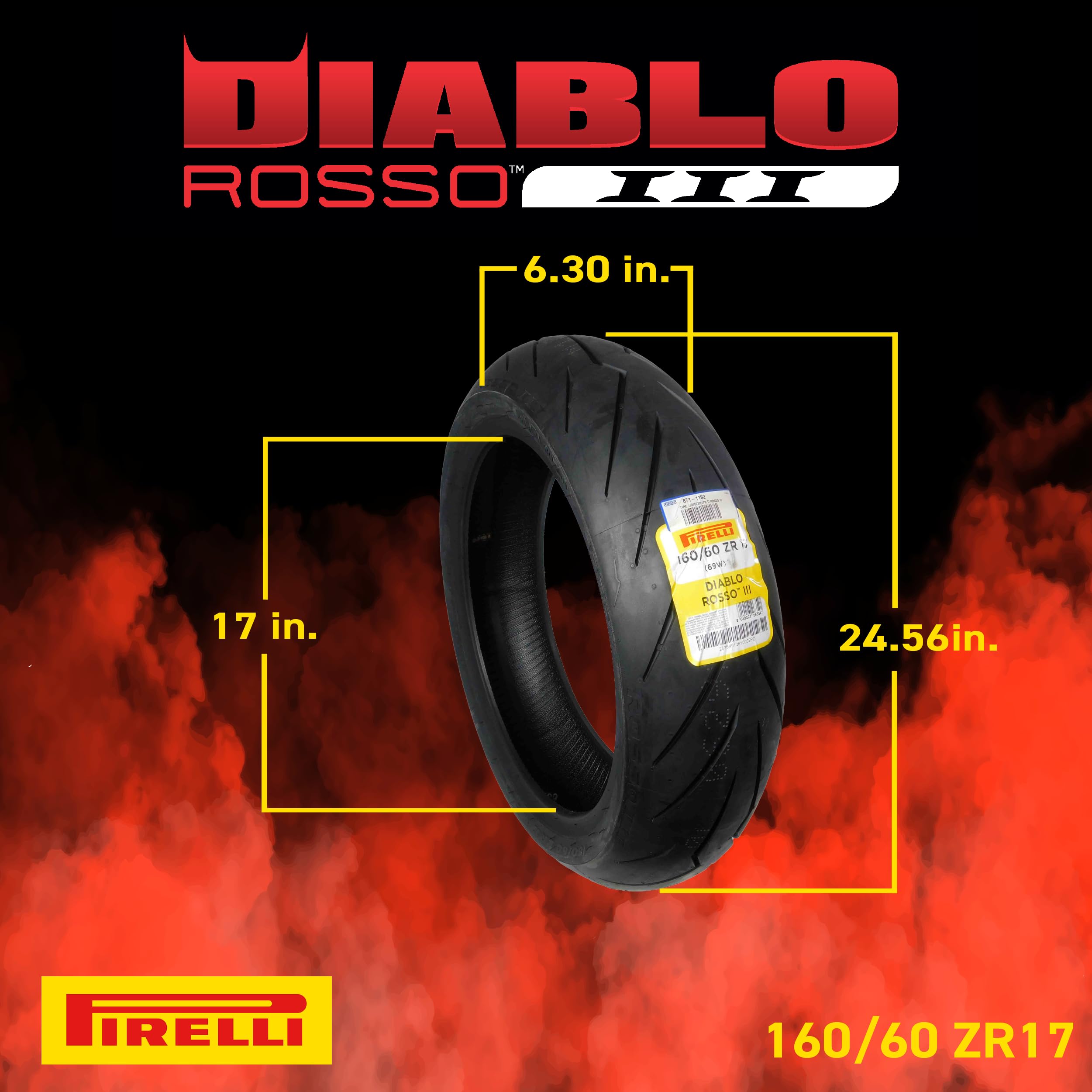Pirelli Diablo Rosso Iii Motorcycle Tire Set: 110/70 Zr 17 M/C Front & 160/60 Zr 17 M/C Tl Rear- High Performance, Durable For S