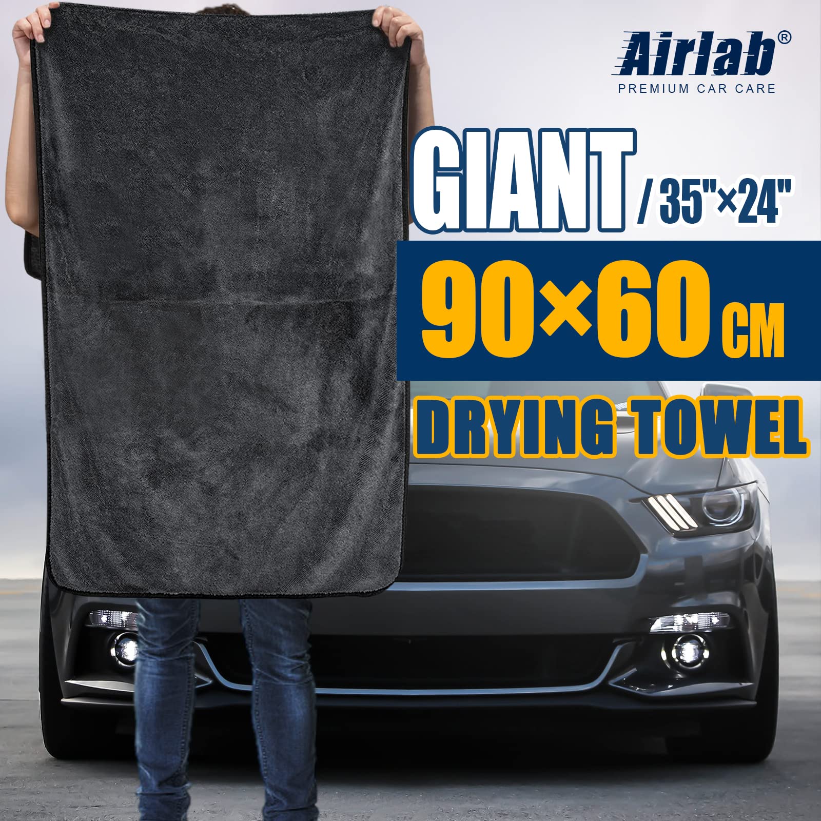 Airlab Microfiber Towels For Cars Drying Extra Large Super Absorbent Cleaning Cloth Auto Detailing Ultra Soft, Lint-Free, Streak-Free 600Gsm, 24'' X 35'', 1 Pack