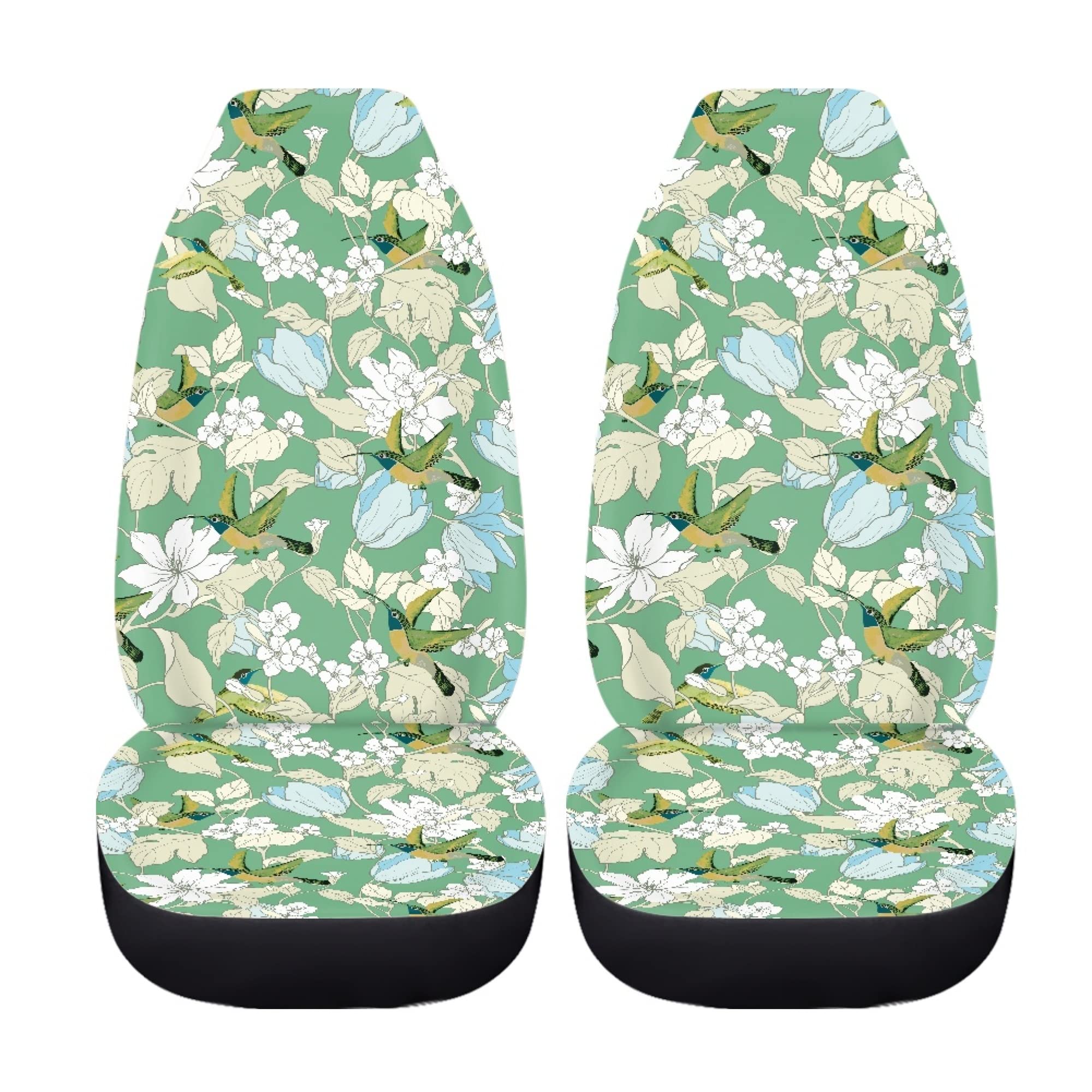 Toaddmos Auto Front Seat Cover, Floral With Hummingbird Print Universal Car Seat Cover Protector, Fit Most Vehicle Decorative Se