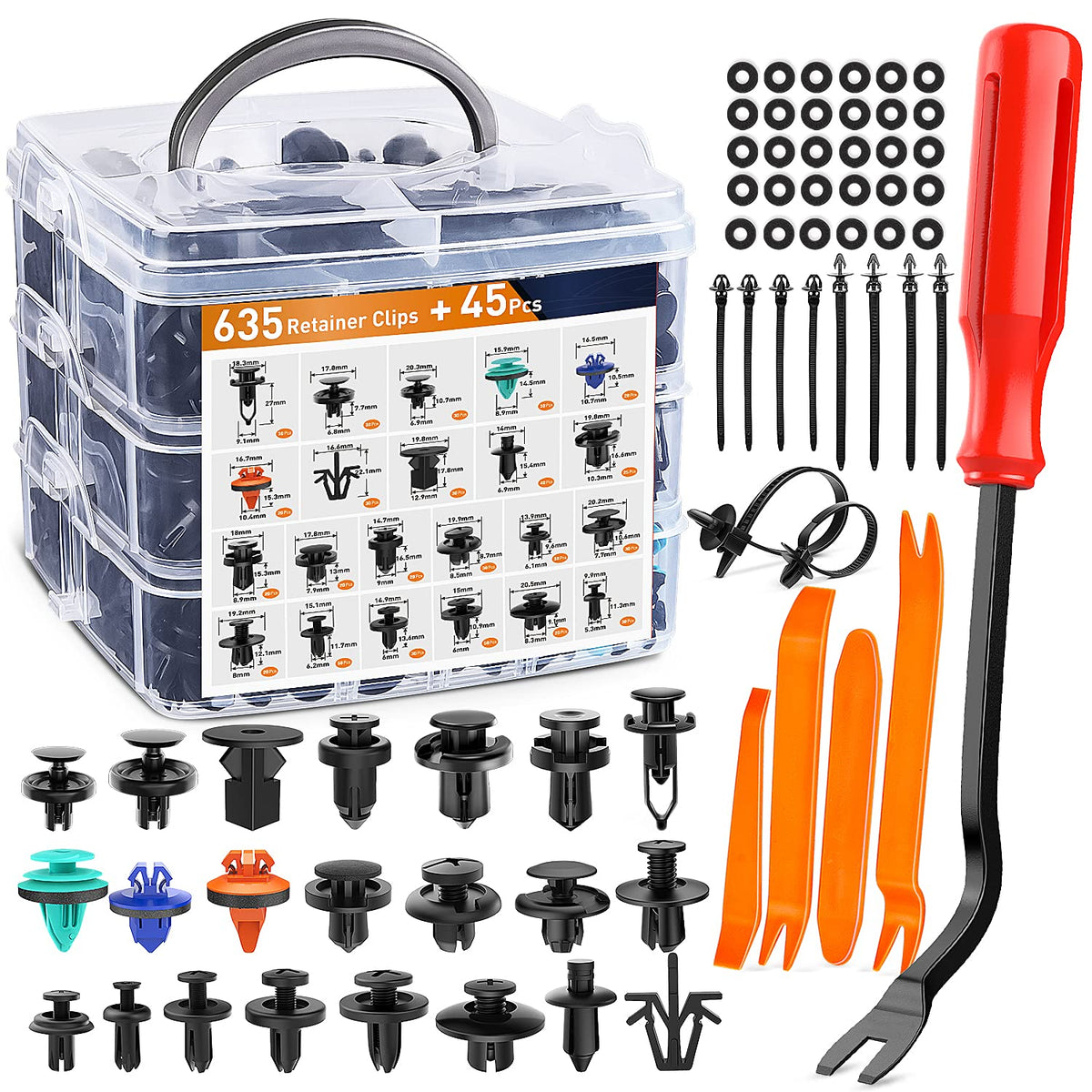 GOOACC 680Pcs Car Push Retainer Clips & Auto Fasteners Assortment -22 Most Popular Sizes Nylon Bumper Fender Rivets with 10 Cabl