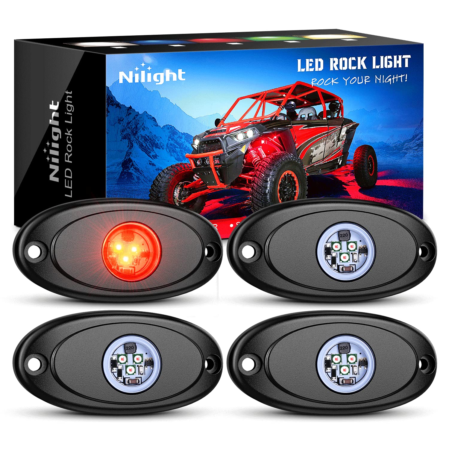 Nilight Led Rock Light 4Pcs Underglow Wheel Well Pods Waterproof Exterior Underbody Roof Rack Side Lamps For Car Truck Pickups A