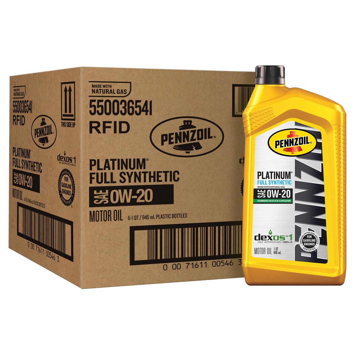 Pennzoil Platinum Full Synthetic 0W-20 Motor Oil (1-Quart, Case Of 6)