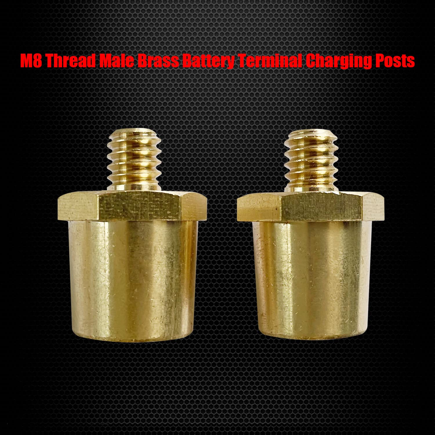 Ampper M8 Thread Male Brass Battery Terminal Charging Posts, M8 Battery Post Adapter (+/-) For Extension, Pack Of 2