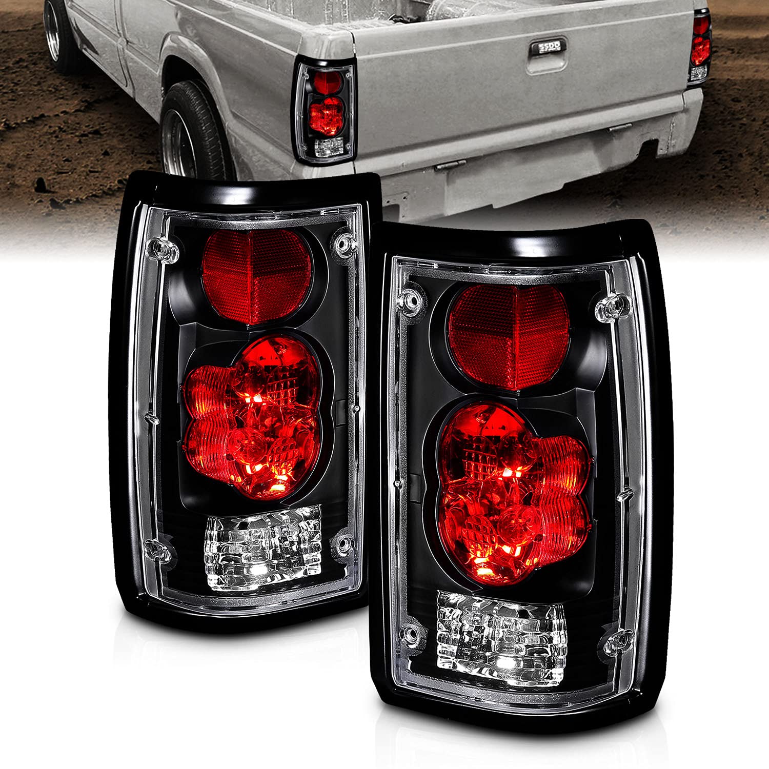 Amerilite Black Euro Tail Lights For 1986-1993 Mazda B2000 Seried Pick Up Truck - Passenger And Driver Side